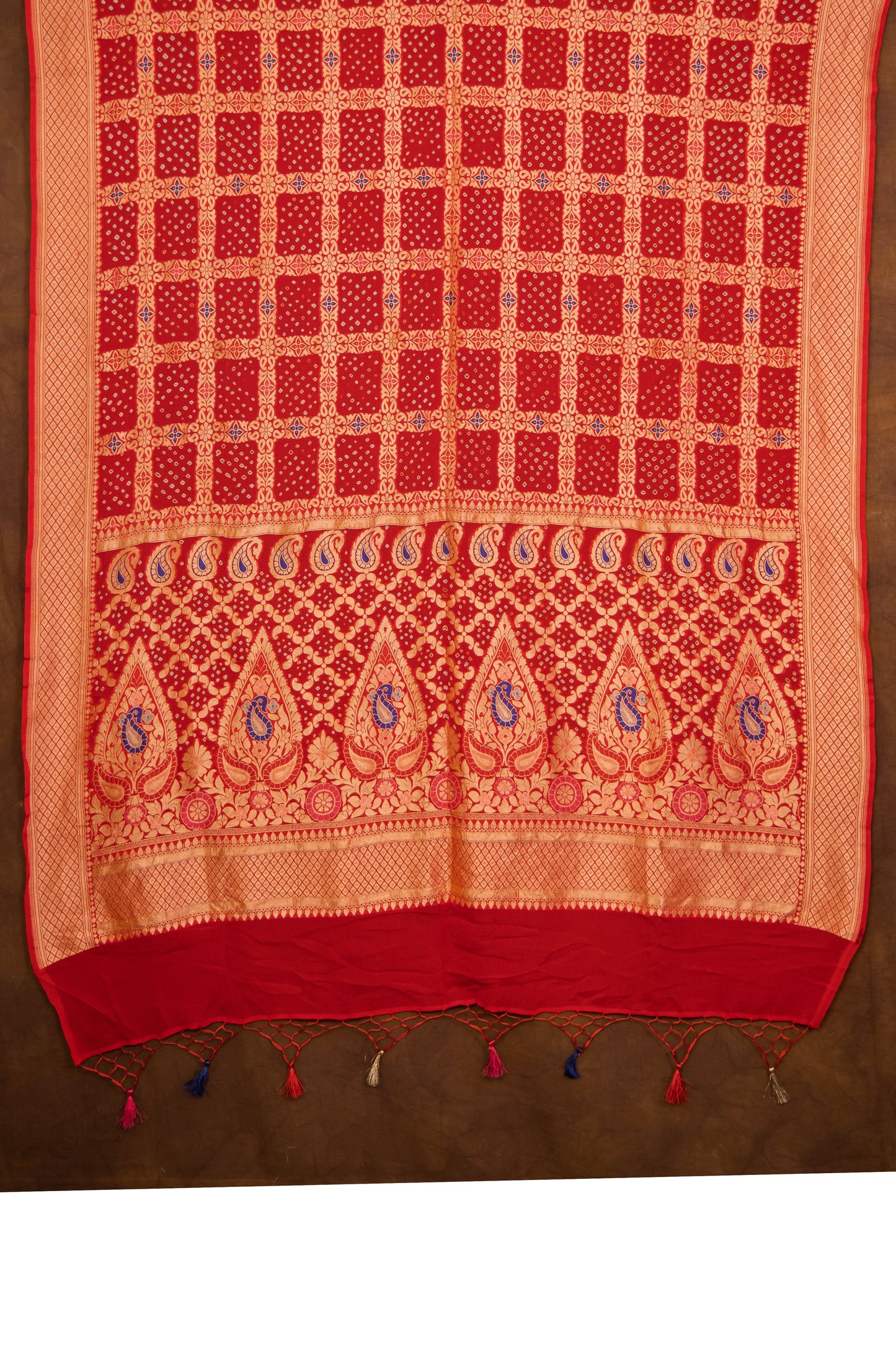 Red Georgette Khaddi Pure Silk Dupatta - Panaya