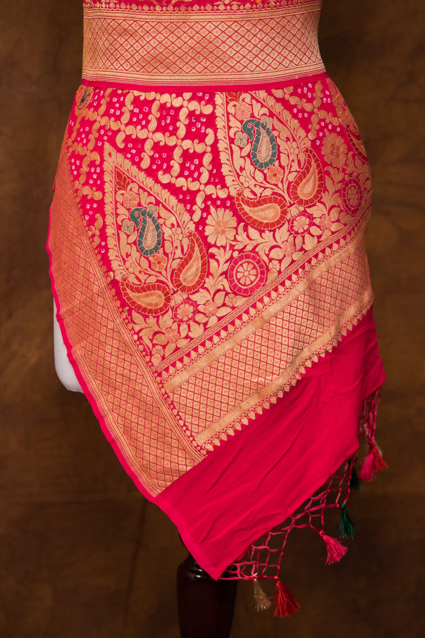 Rani Pink Georgette Khaddi Pure Silk Dupatta - Panaya