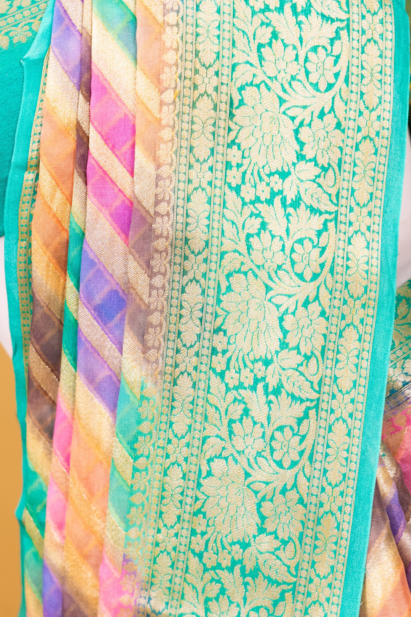 Green Chiffon Pure Silk Cutwork Saree