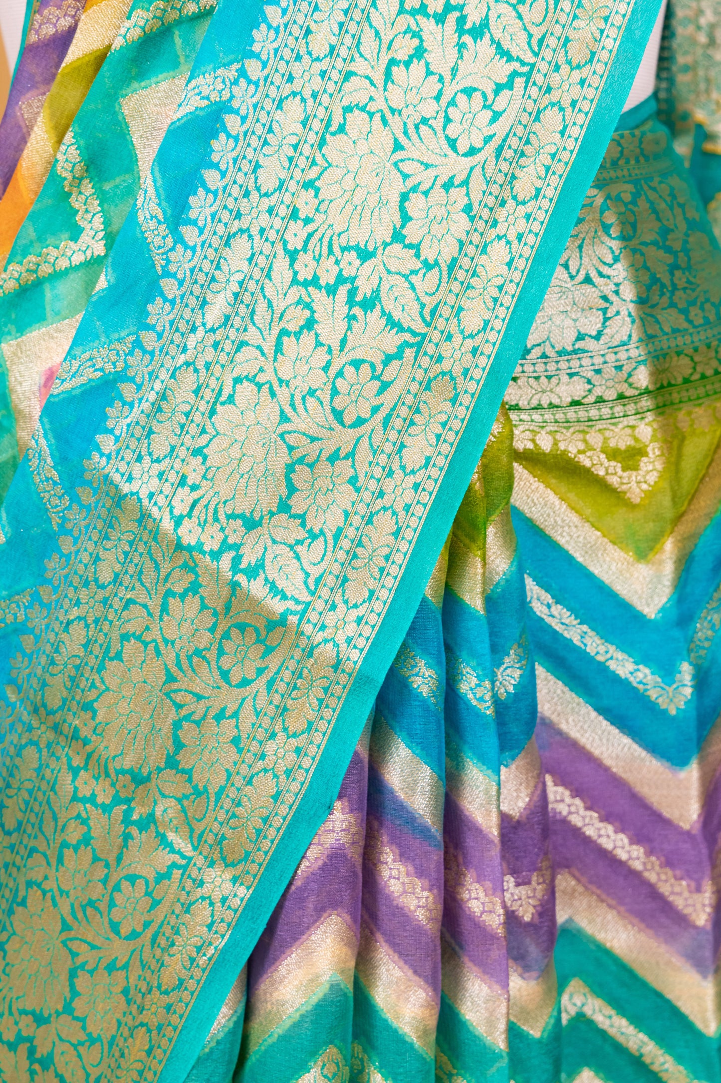 Teal Chiffon Pure Silk Cutwork Saree