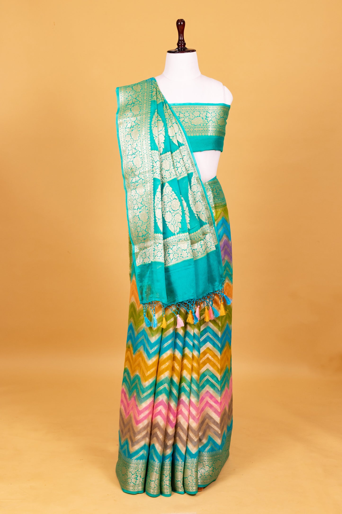 Teal Chiffon Pure Silk Cutwork Saree