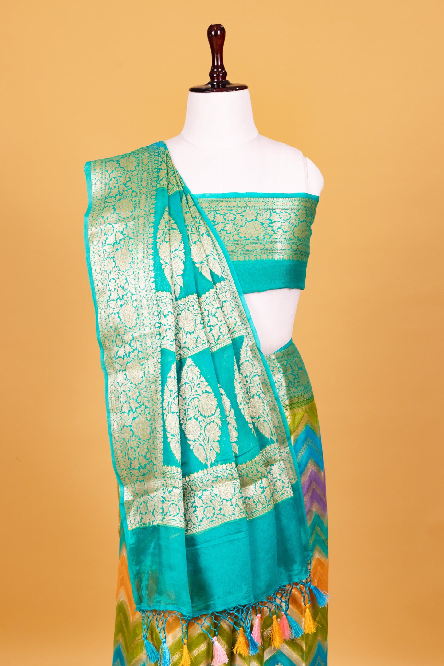 Teal Chiffon Pure Silk Cutwork Saree