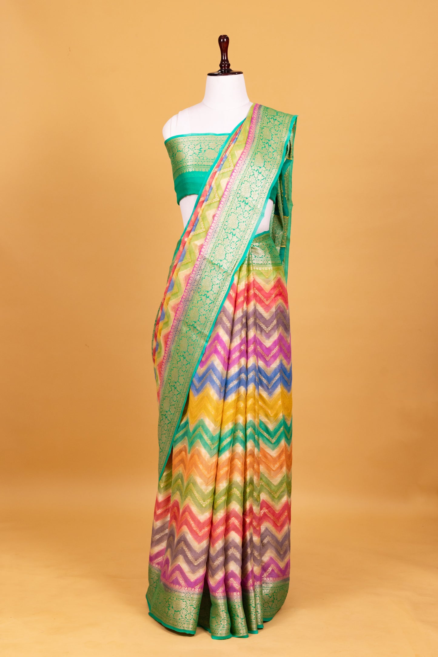 Green Chiffon Pure Silk Cutwork Saree