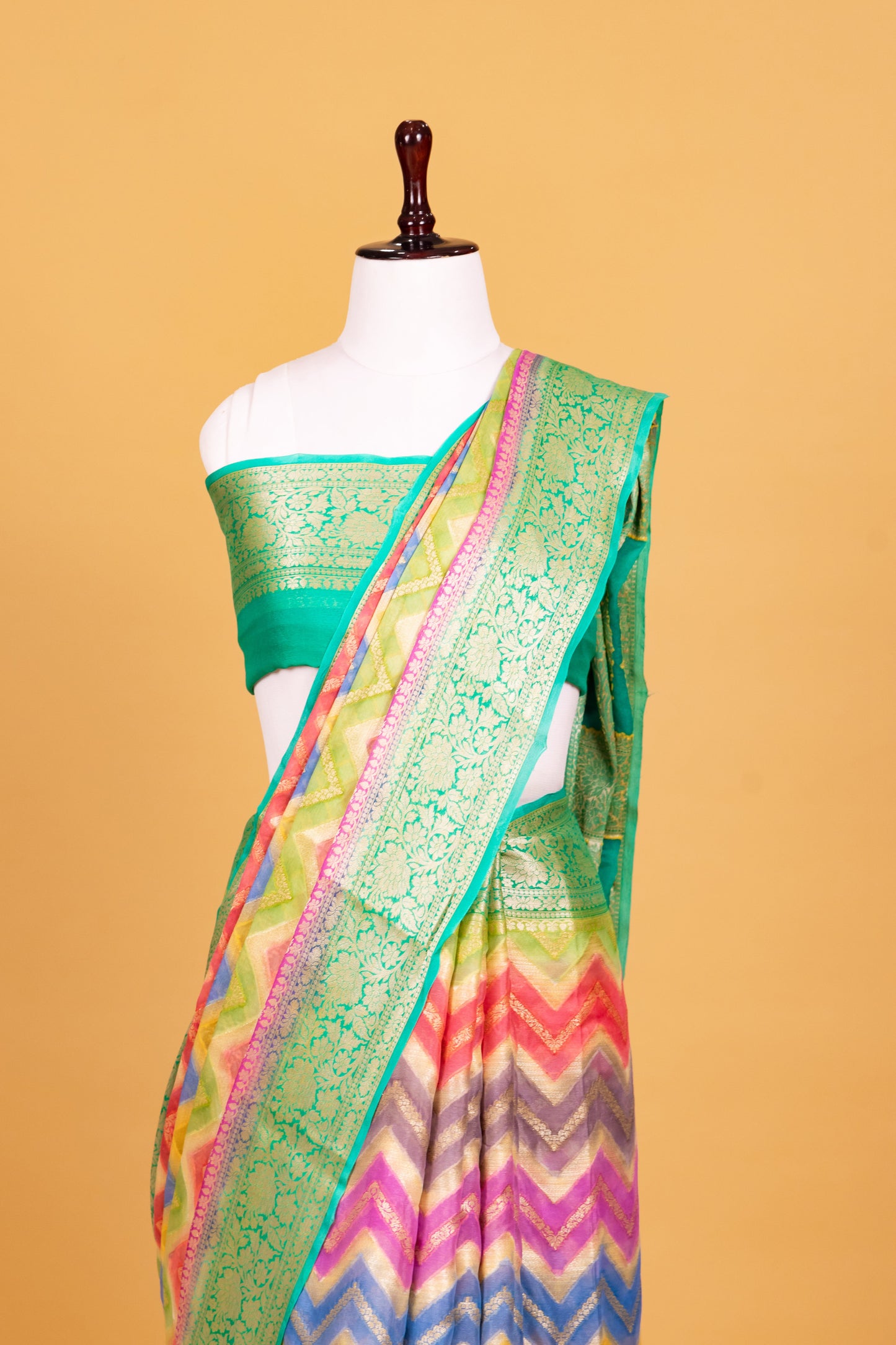 Green Chiffon Pure Silk Cutwork Saree