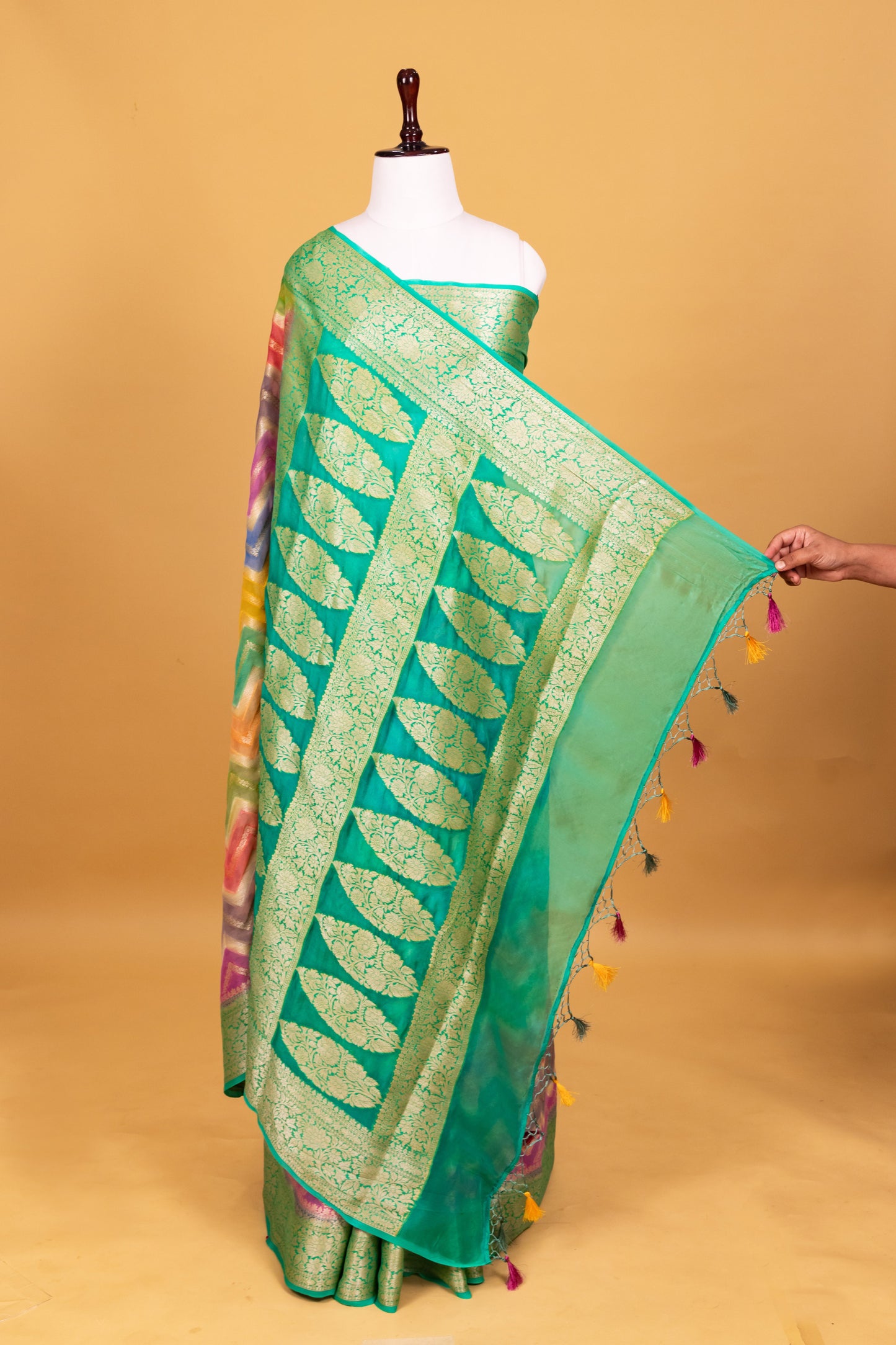 Green Chiffon Pure Silk Cutwork Saree