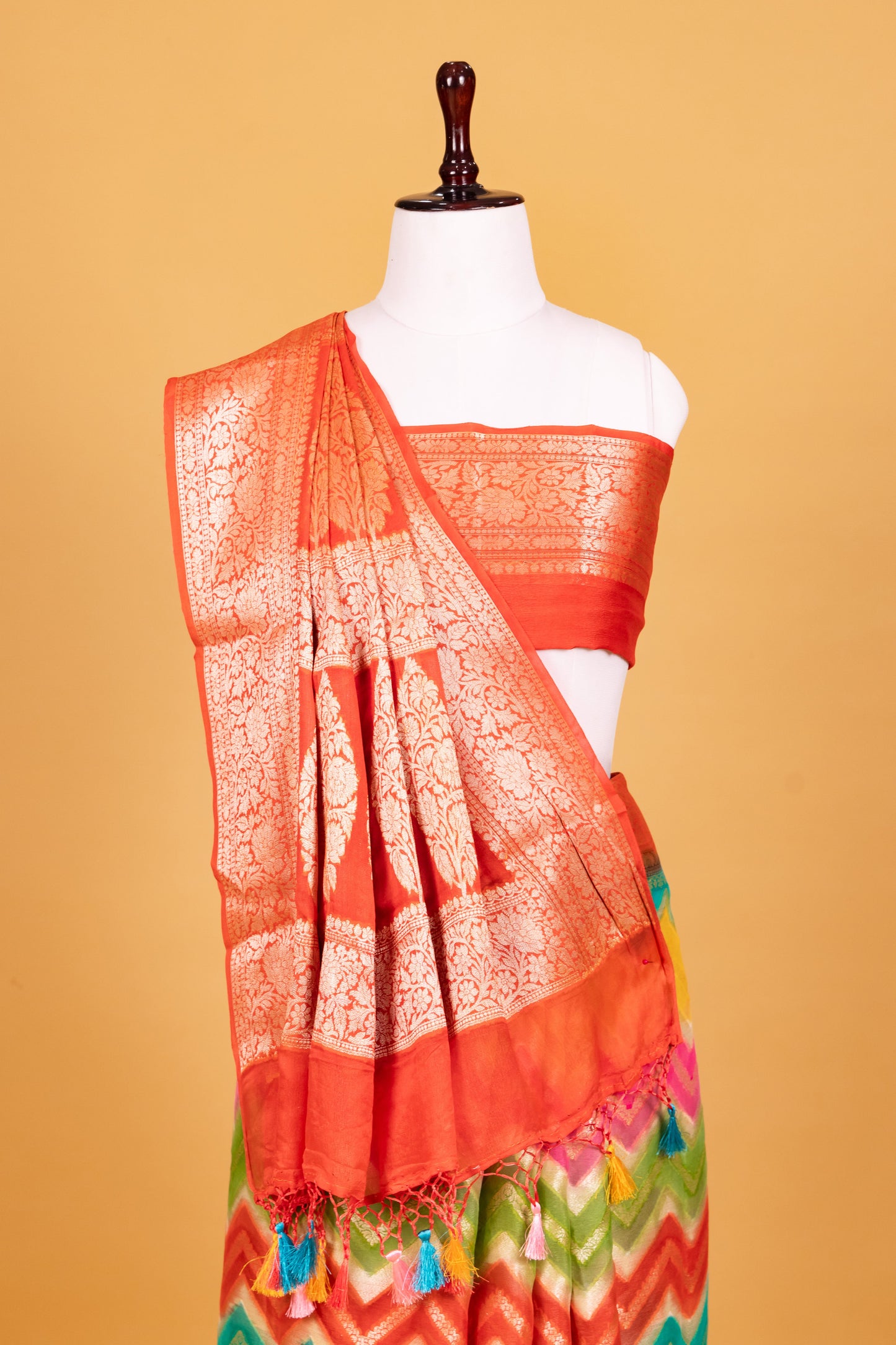 Rust Chiffon Pure Silk Cutwork Saree