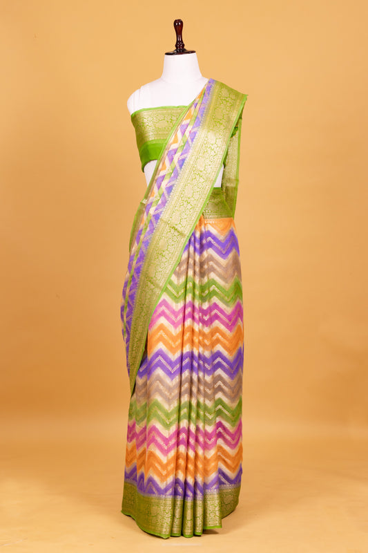 Parrot Green Chiffon Pure Silk Cutwork Saree