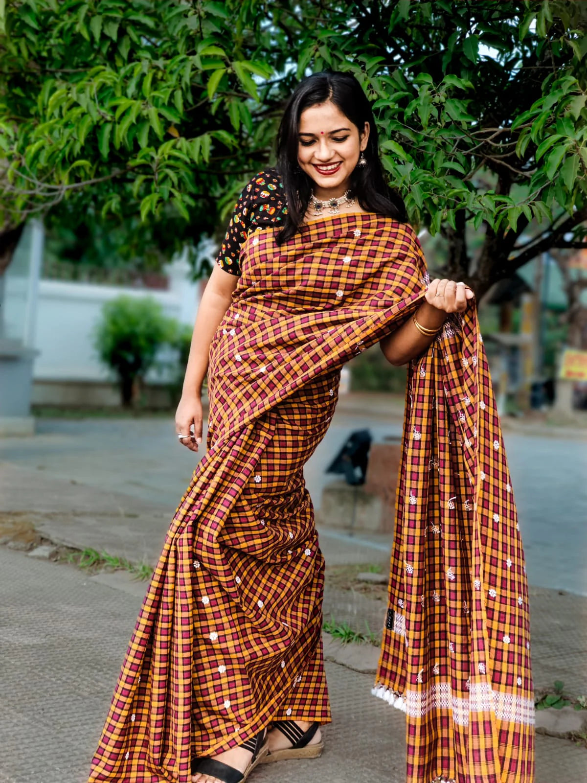 Dancing in the rain Orange handloom Cotton saree