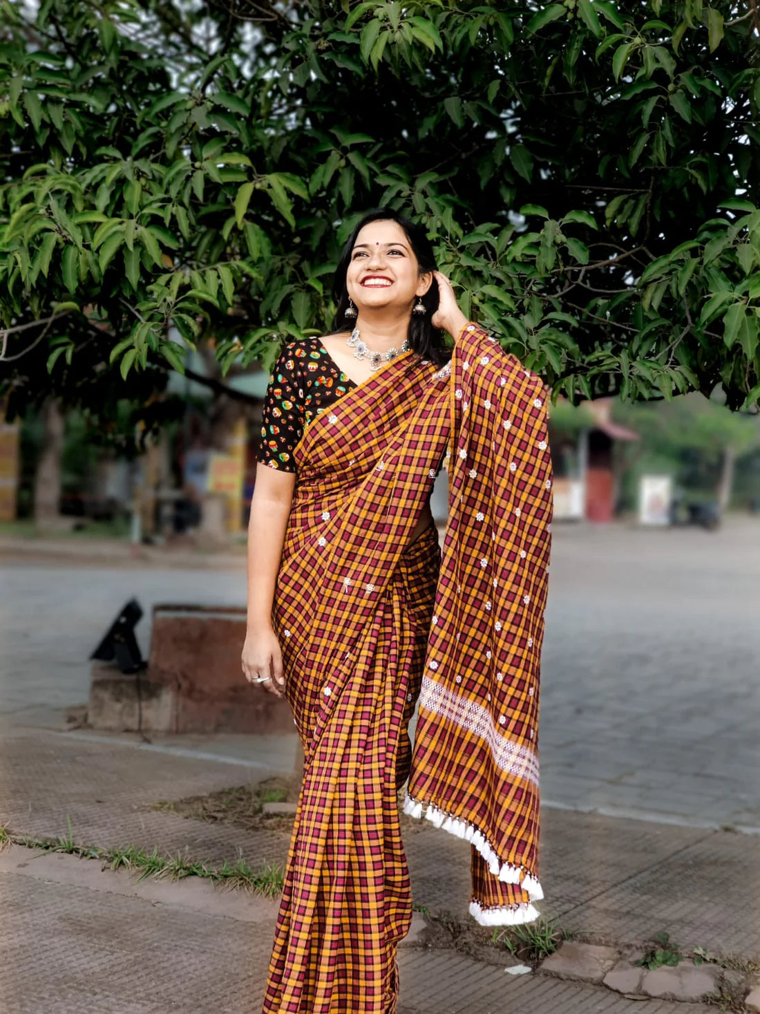 Dancing in the rain Orange handloom Cotton saree