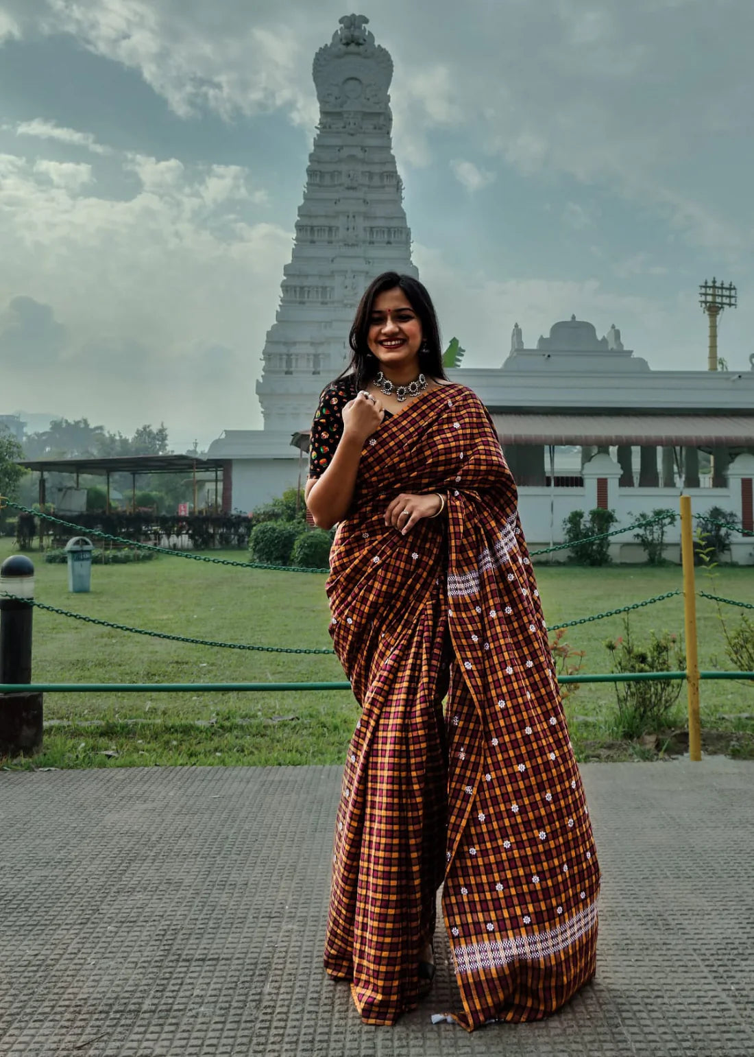 Dancing in the rain Orange handloom Cotton saree