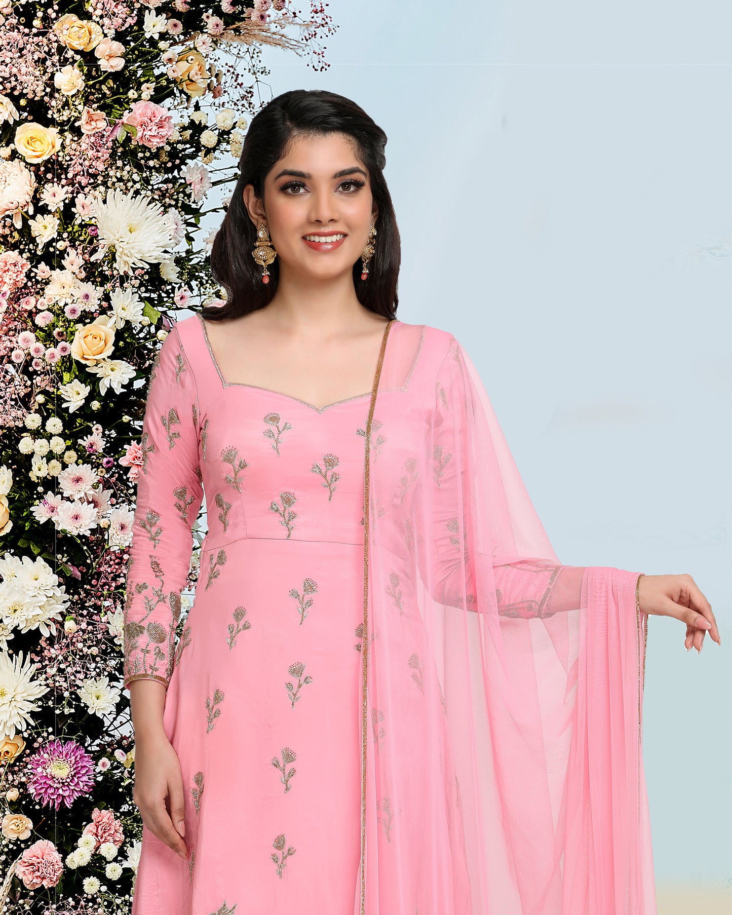 Wildflowers Anarkali Set- Pink