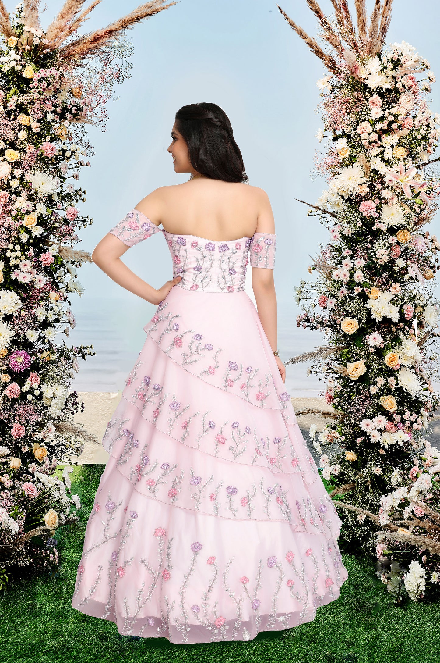 Zinnia Blush Designer Gown- Pink