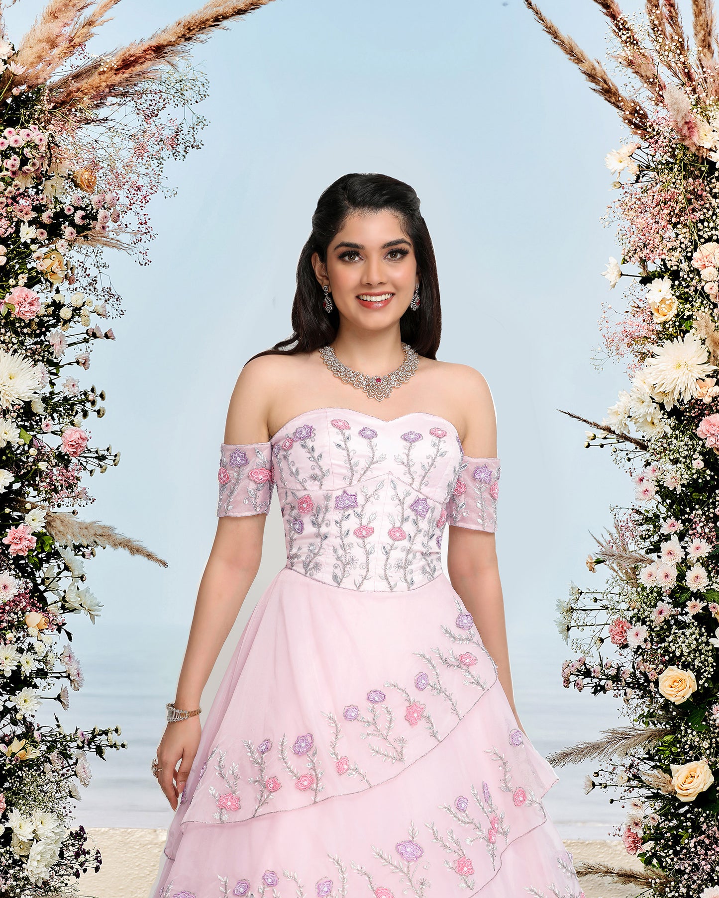 Zinnia Blush Designer Gown- Pink