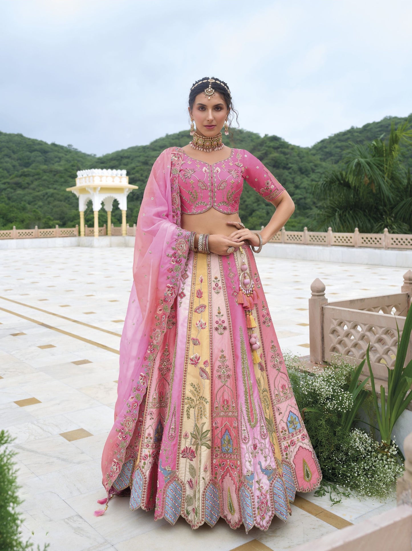 Pink Sequins Embroidery Silk Reception Lehenga