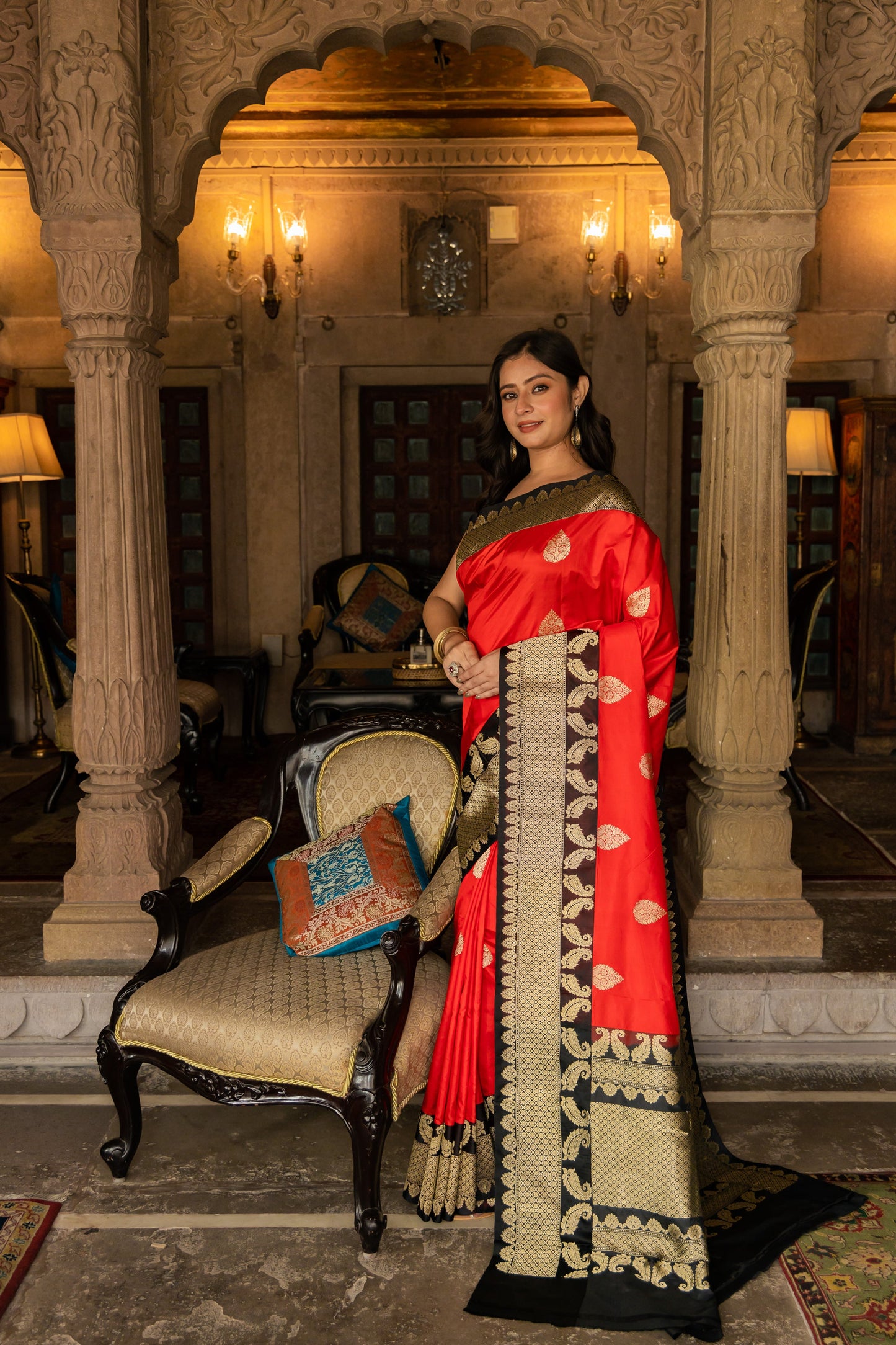 Red Handwoven Kadwa Katan Silk Saree