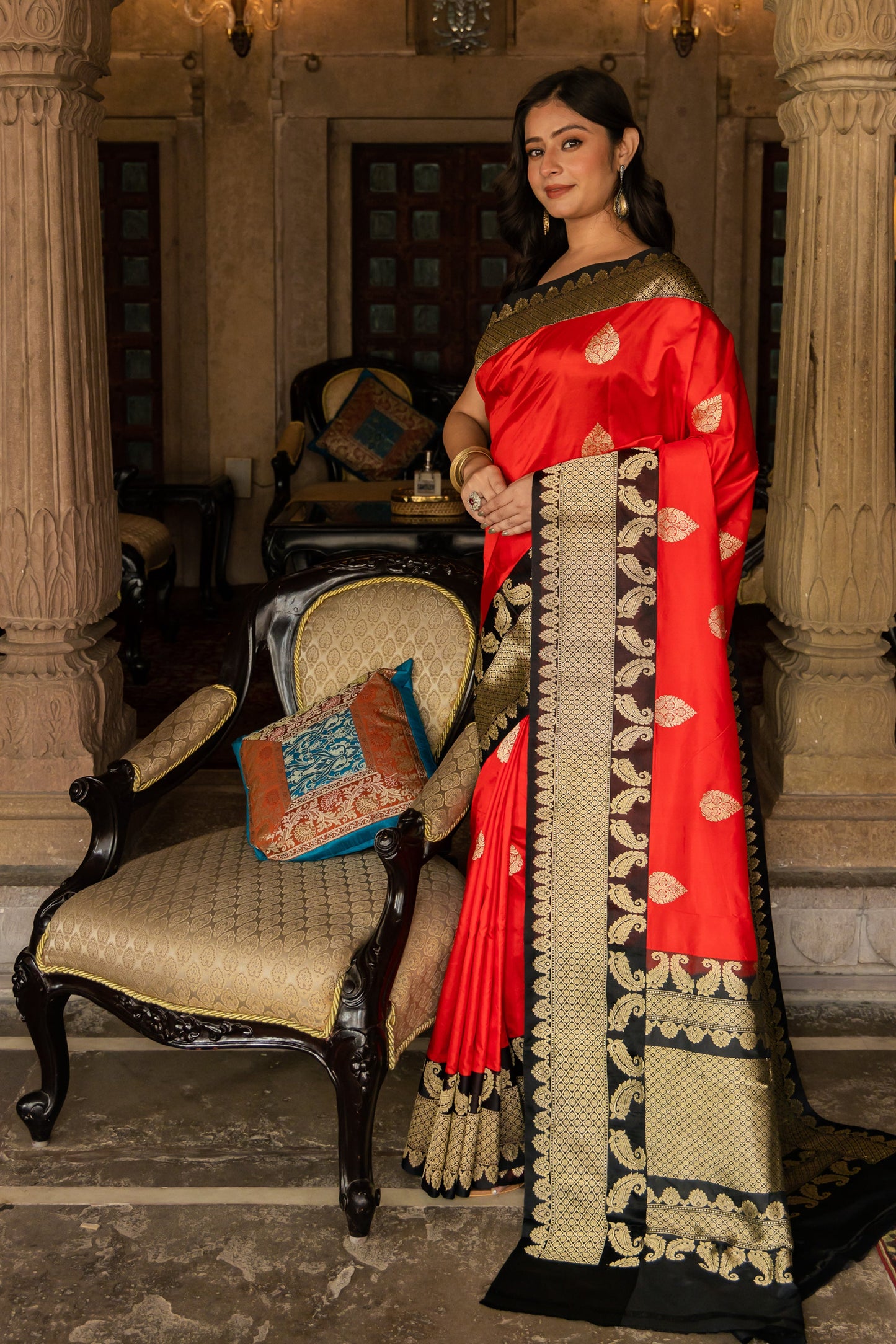 Red Handwoven Kadwa Katan Silk Saree