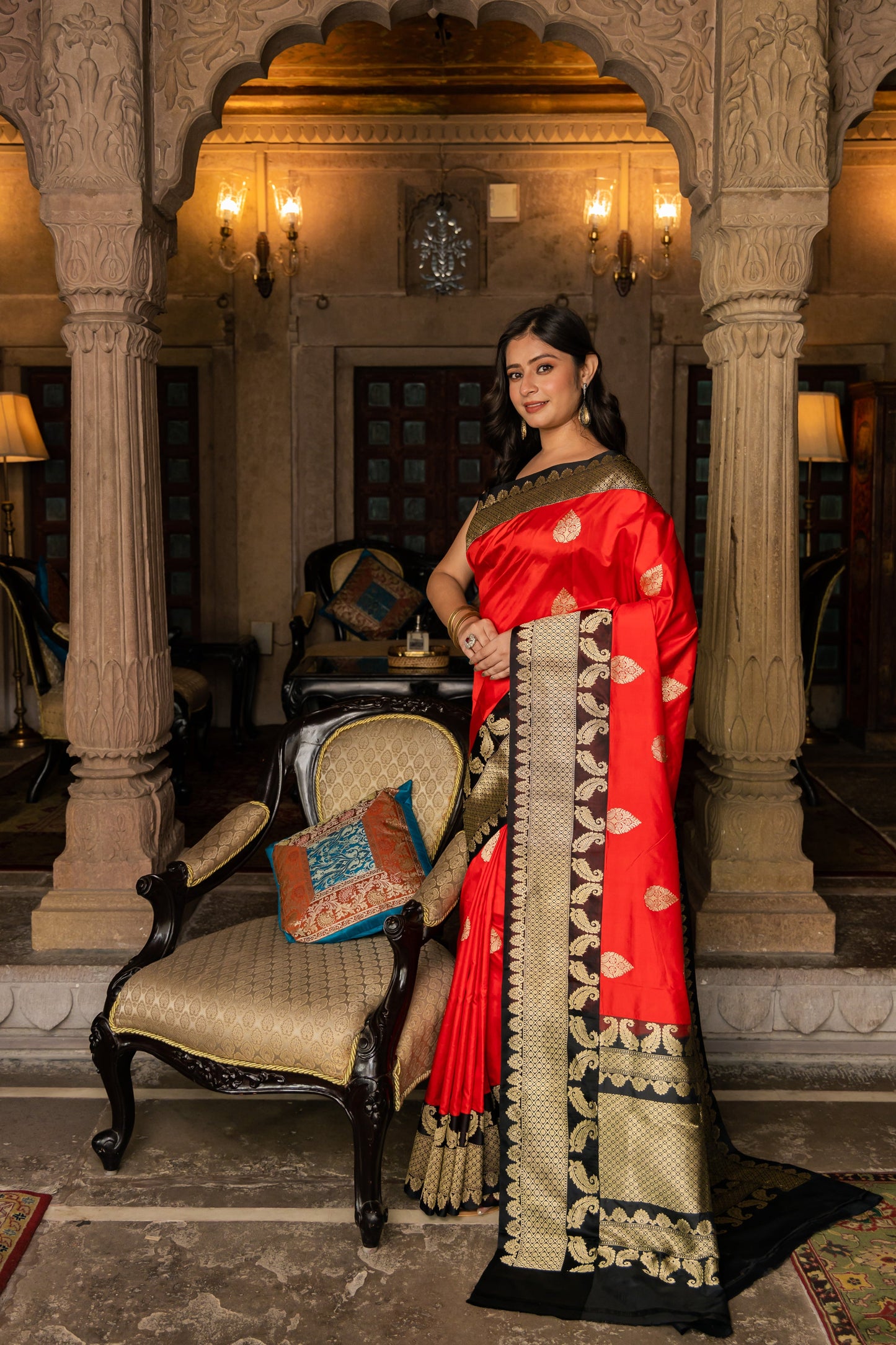 Red Handwoven Kadwa Katan Silk Saree