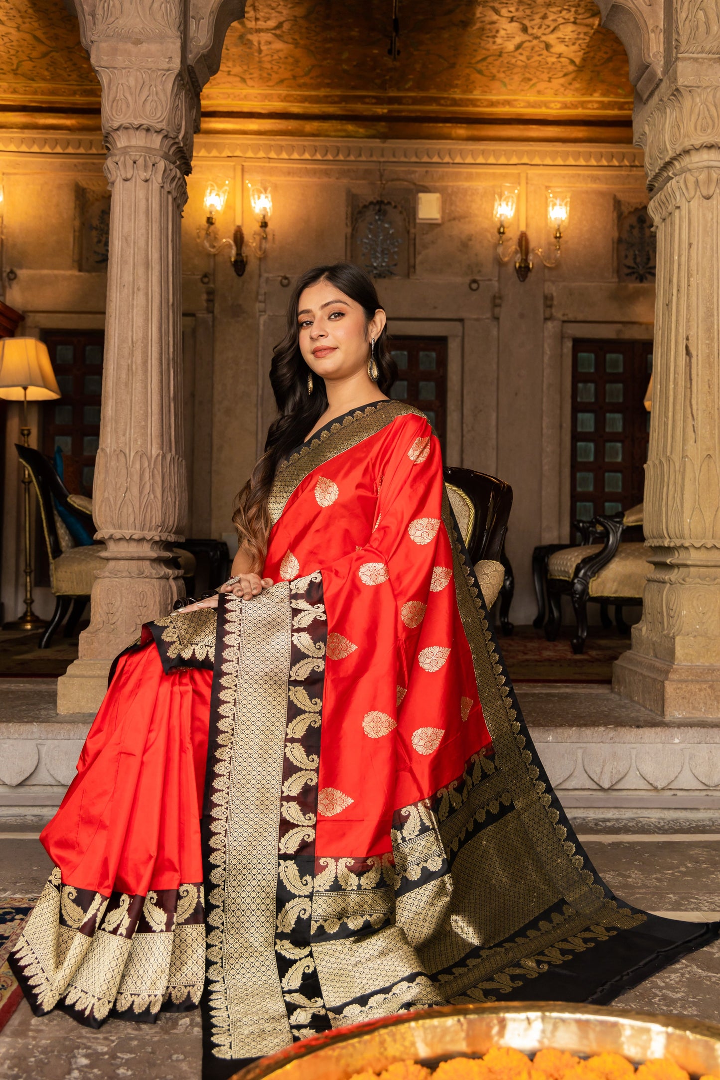 Red Handwoven Kadwa Katan Silk Saree - Panaya