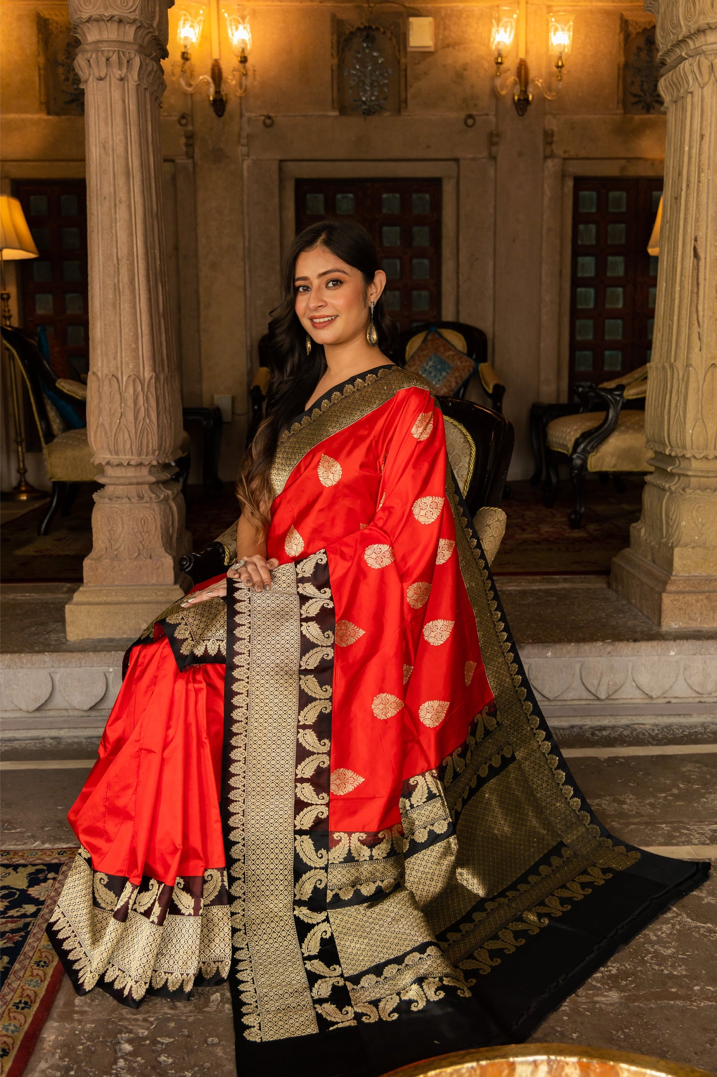 Red Handwoven Kadwa Katan Silk Saree