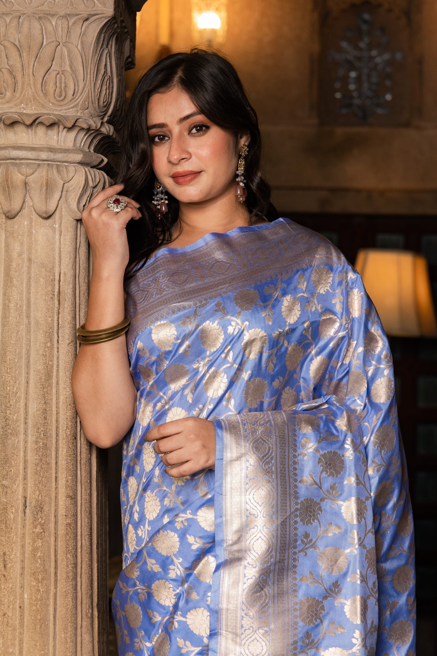 Lavender Handwoven Cutwork Katan Silk Saree - Panaya