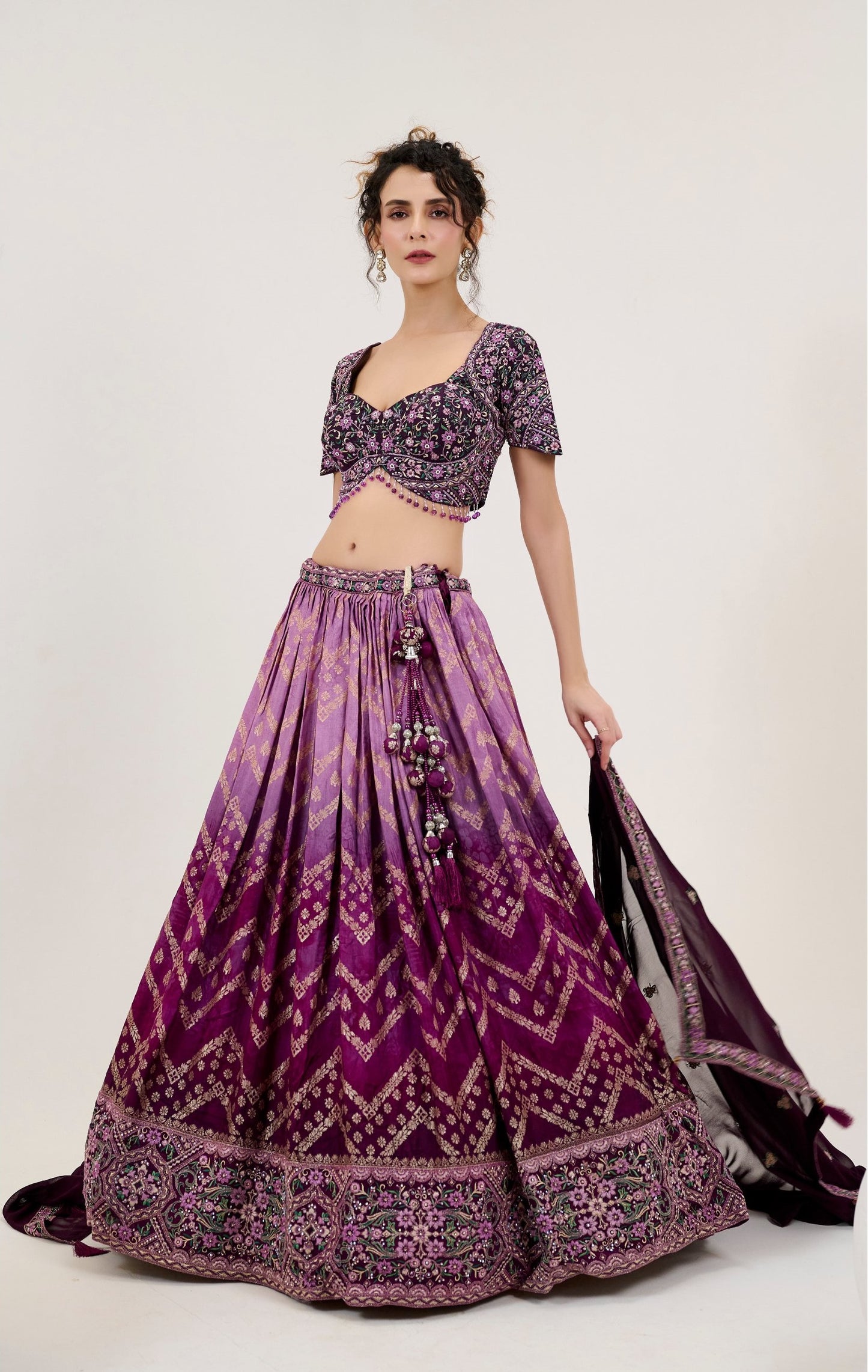 Purple Sequins Embroidered Jacquard Lehenga Choli