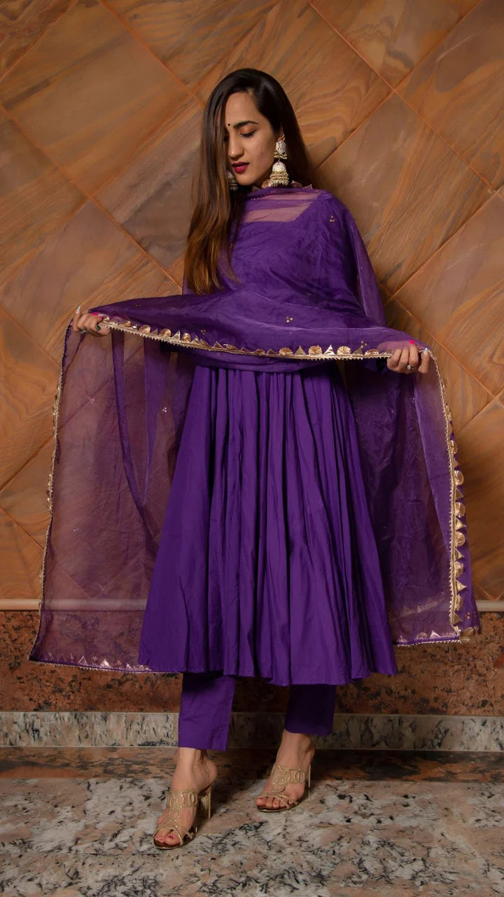 PURPLE PURE COTTON ANARKALI SET