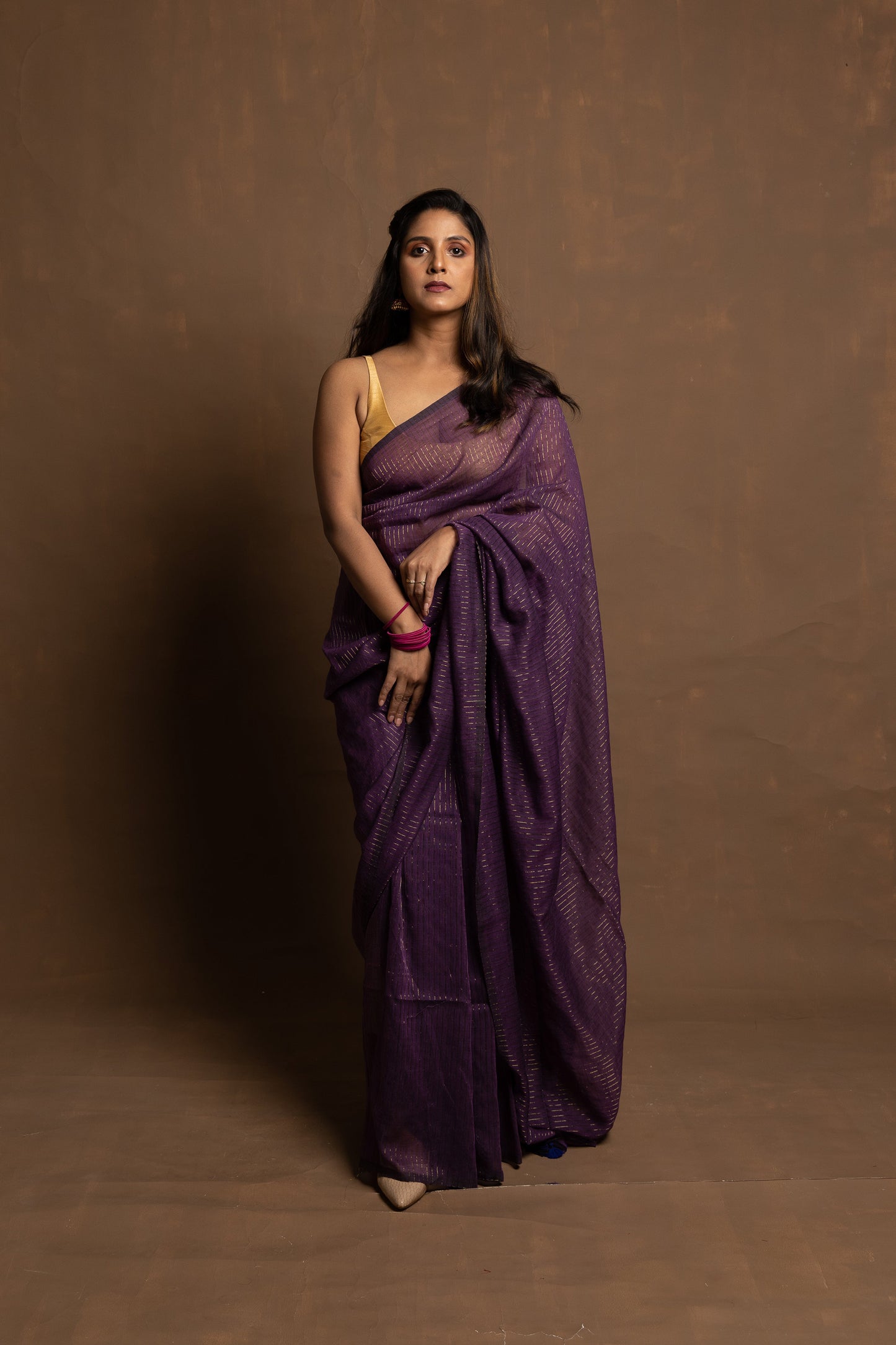 Purple story | Purple handloom cotton with zari stripes