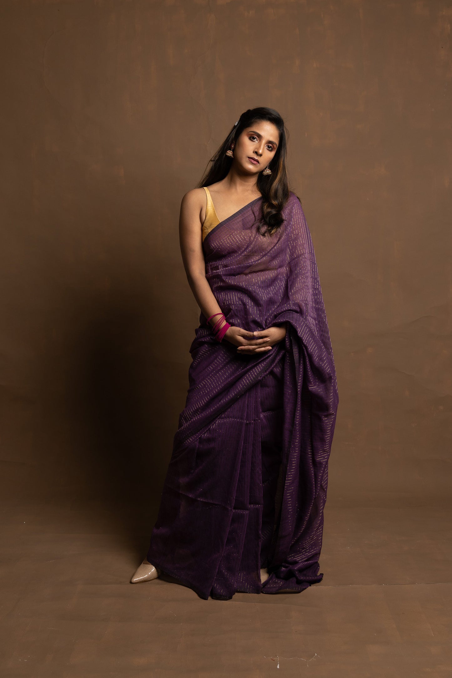 Purple story | Purple handloom cotton with zari stripes