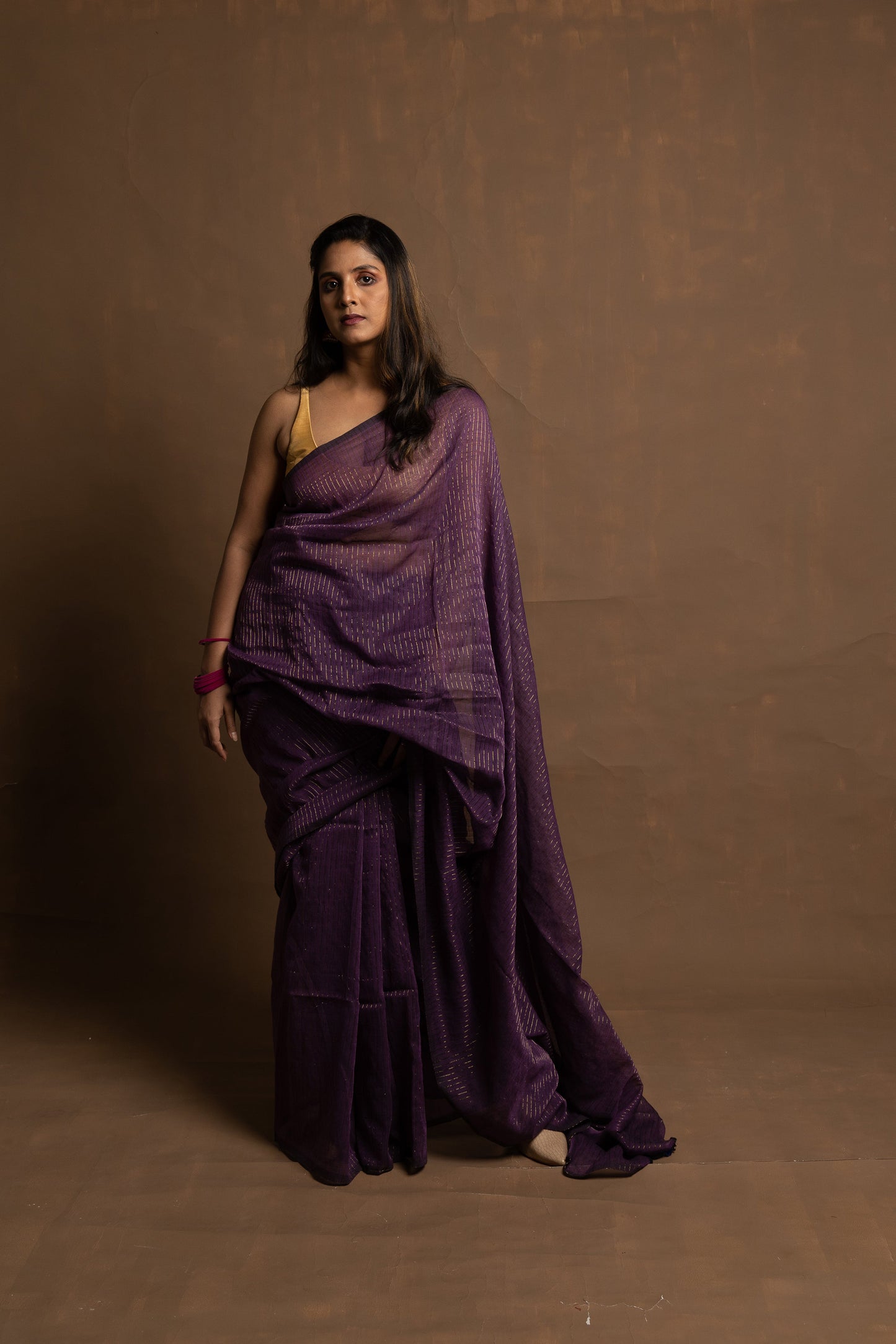 Purple story | Purple handloom cotton with zari stripes