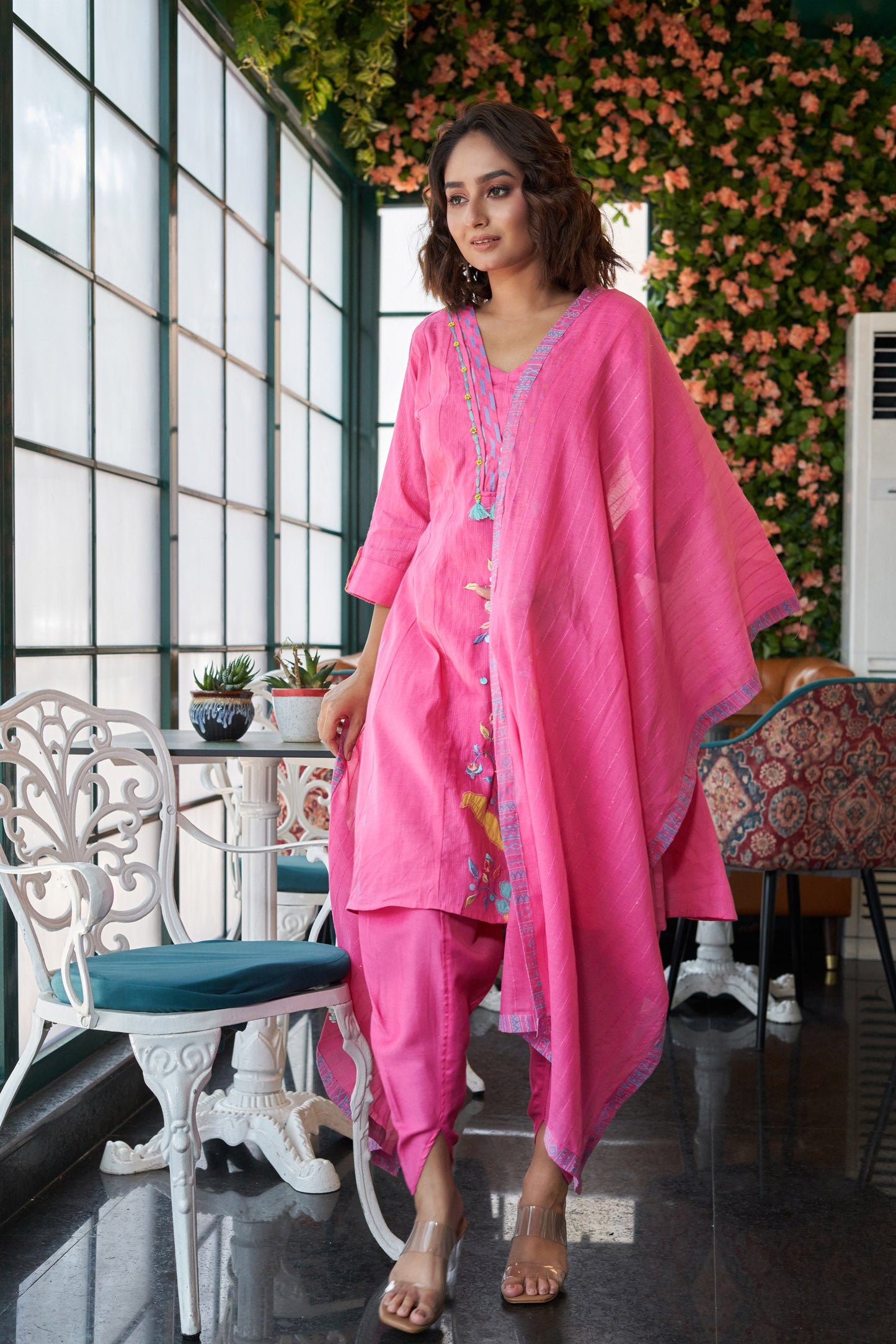 Gulabo Grace Cotton Self jacquard Kurta set with Embroidery