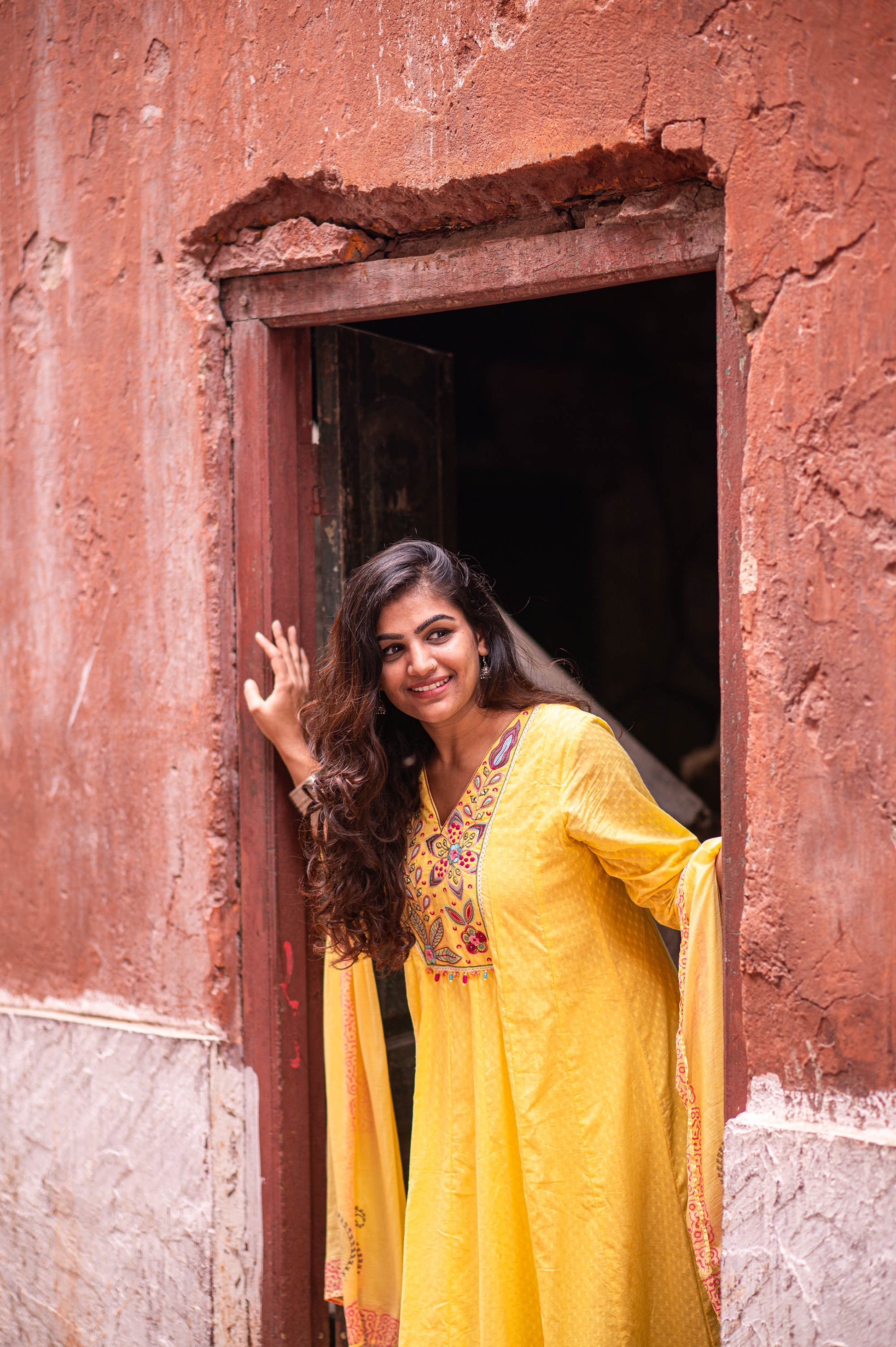 Yellow Kora Jacquard Embroidered Kurta