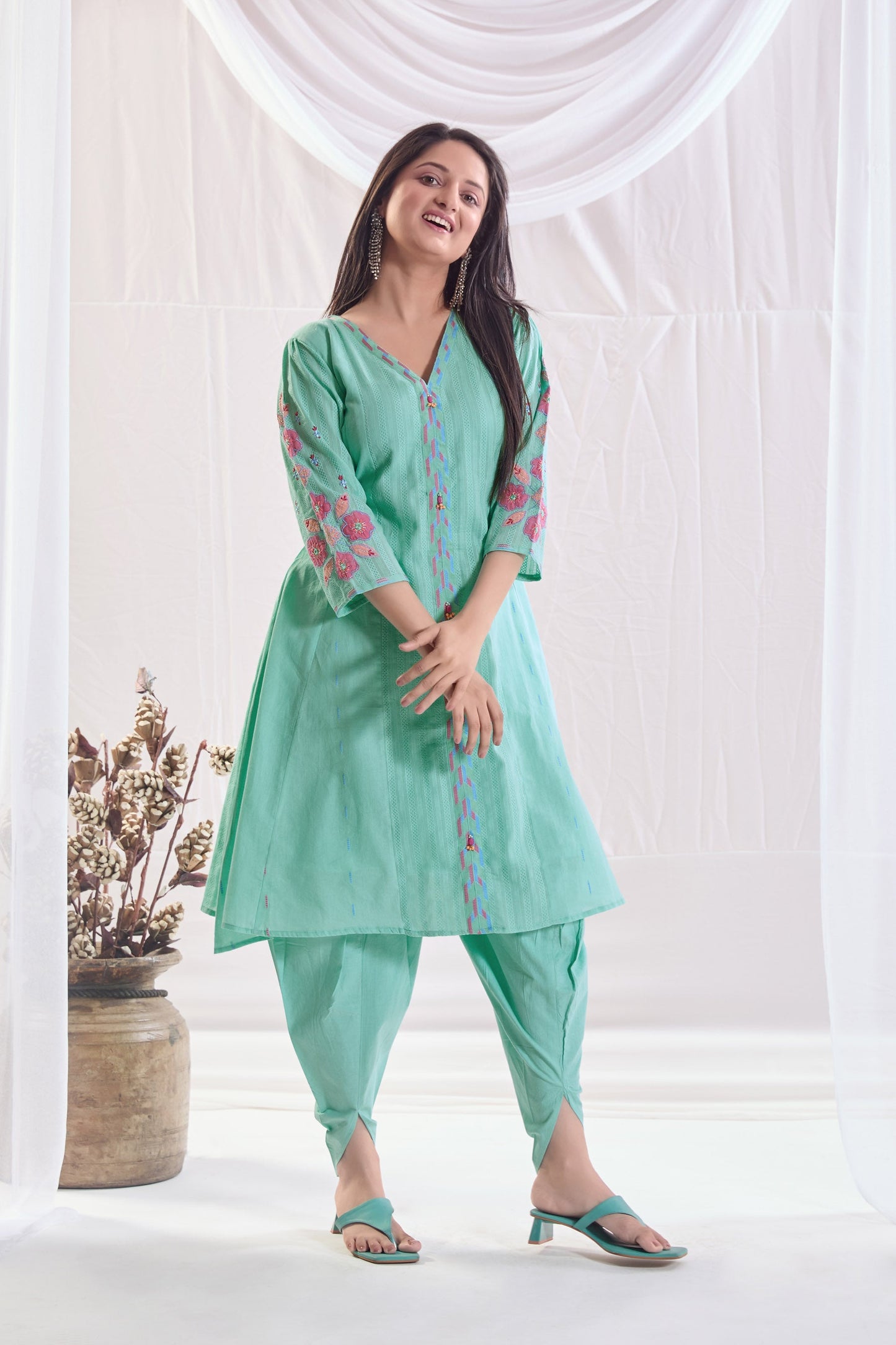 Mast Malang Cotton Self jacquard Kurta set with Embroidery