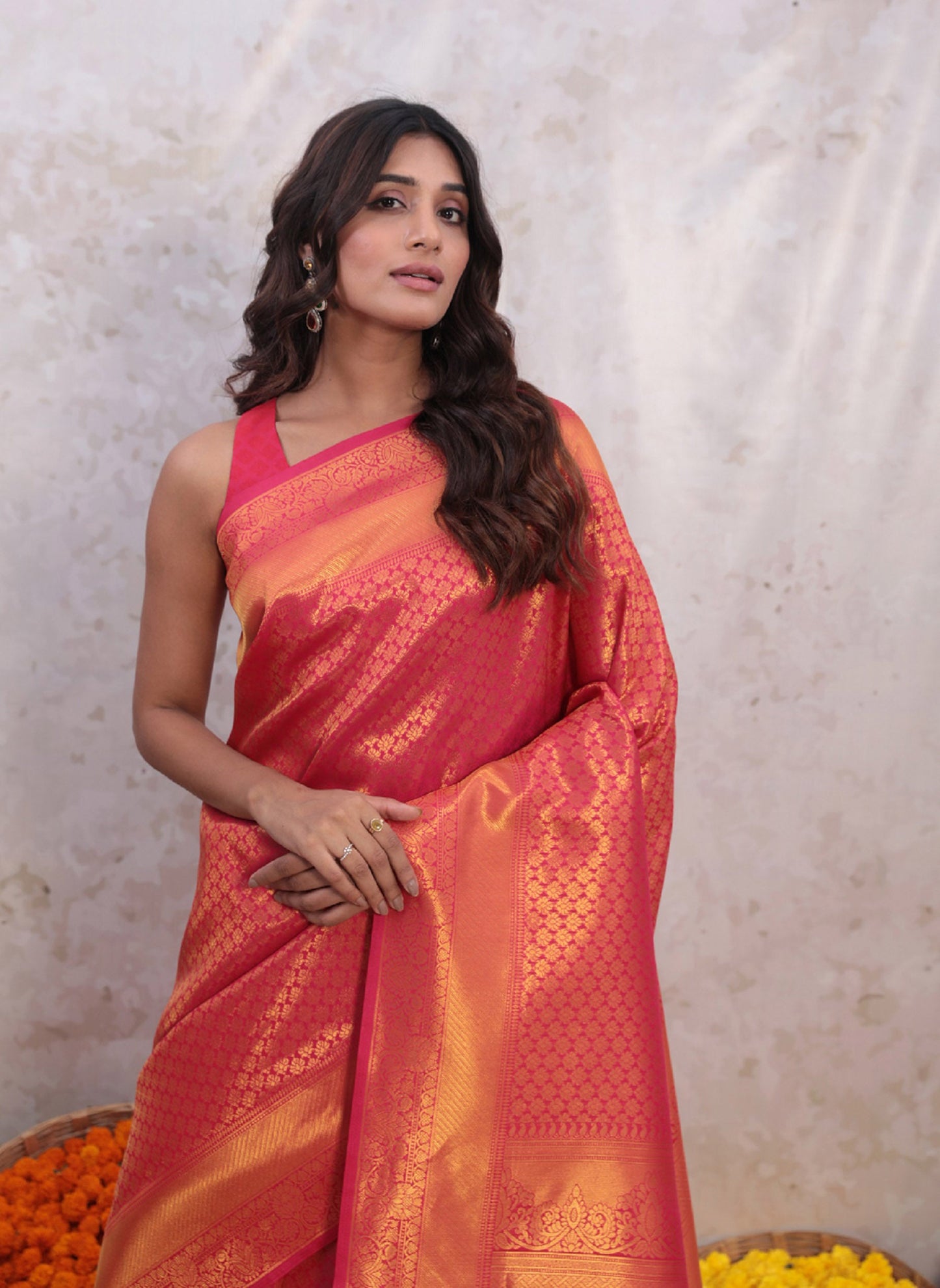 Rose Radiance Pink Butti Work Saree