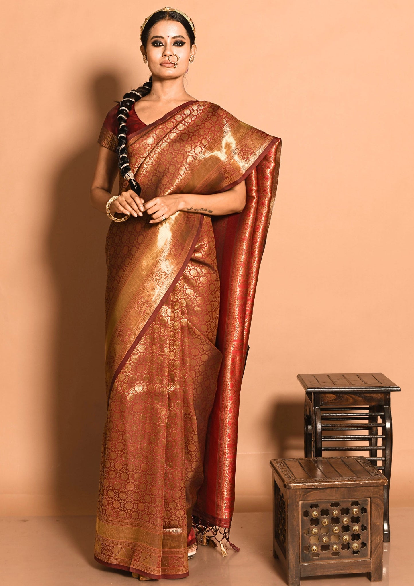 Maroon Viscose Silk Zari Saree