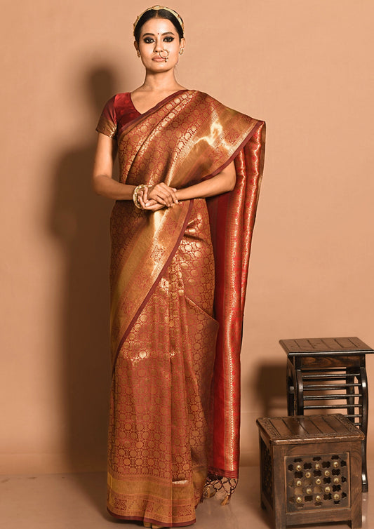 Maroon Viscose Silk Zari Saree