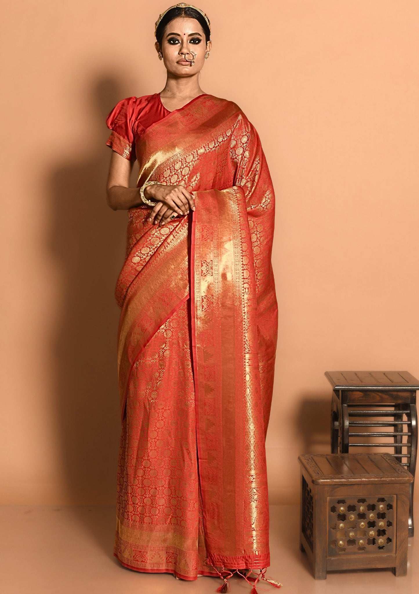 Crimson Banarasi Silk Saree