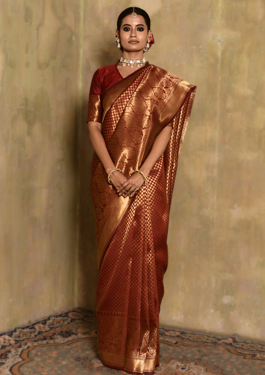 Gulnaar Maroon Zari Butti Saree