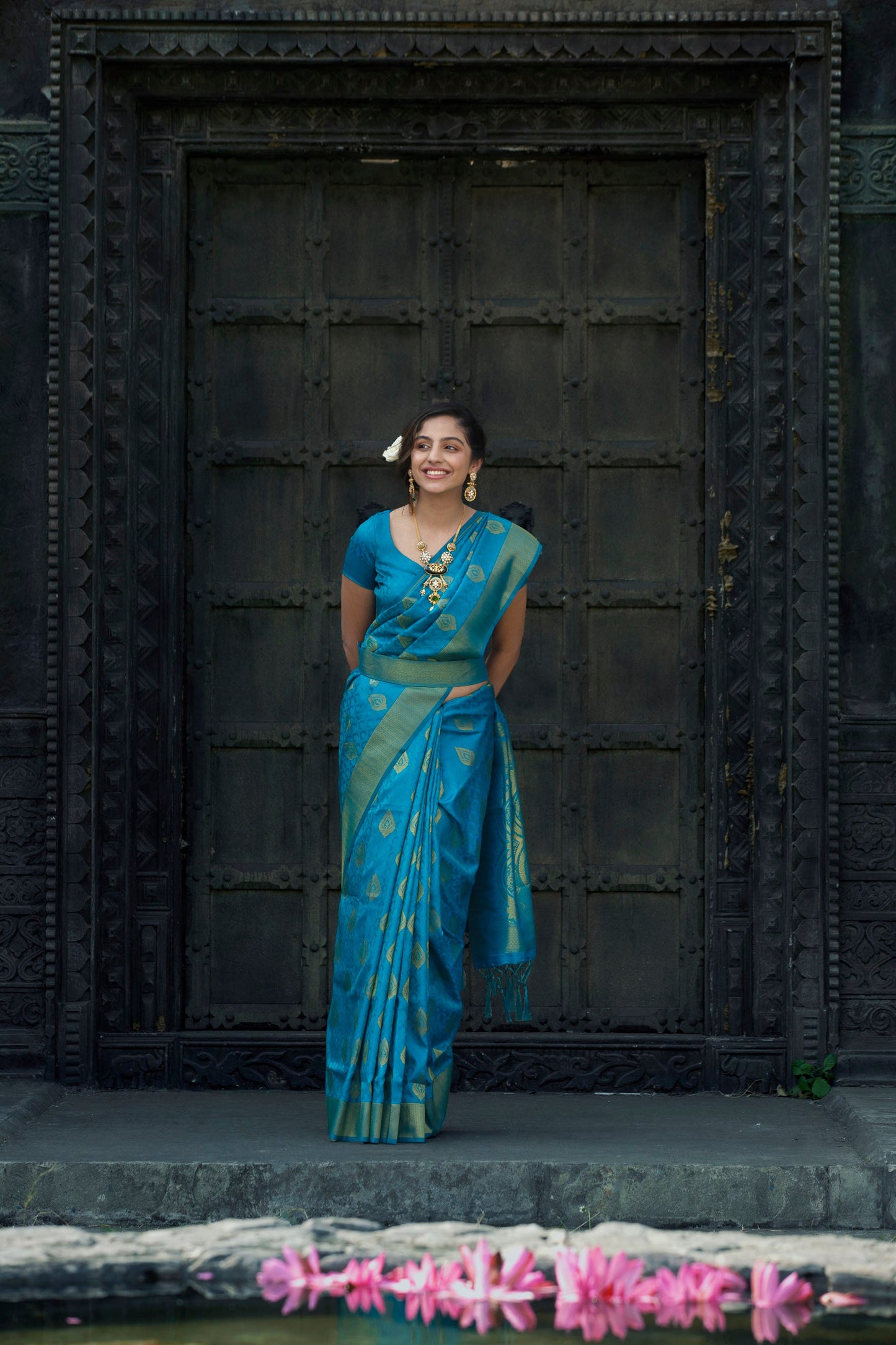 Rama Blue Zari Woven Silk Saree