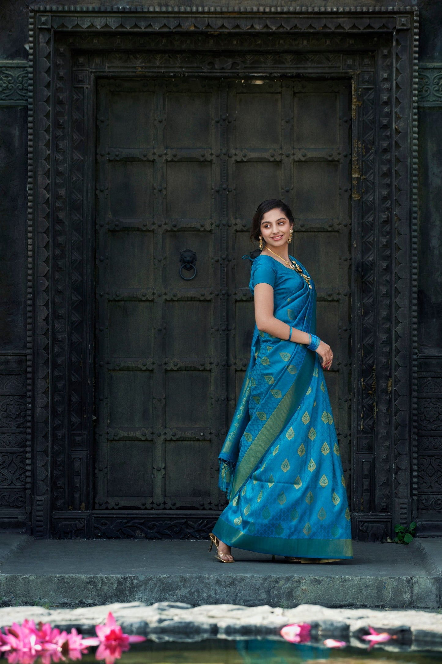 Rama Blue Zari Woven Silk Saree