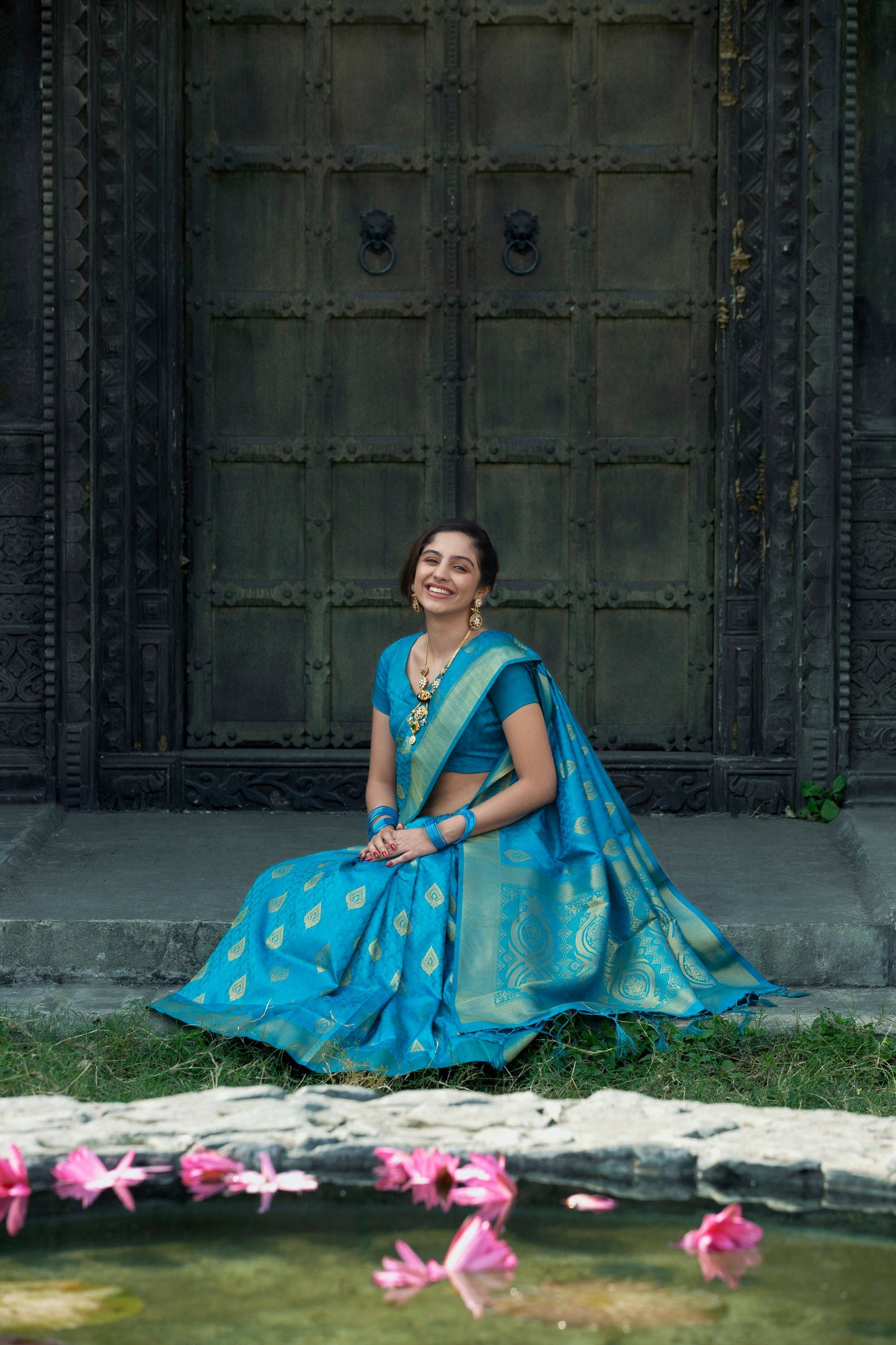 Rama Blue Zari Woven Silk Saree