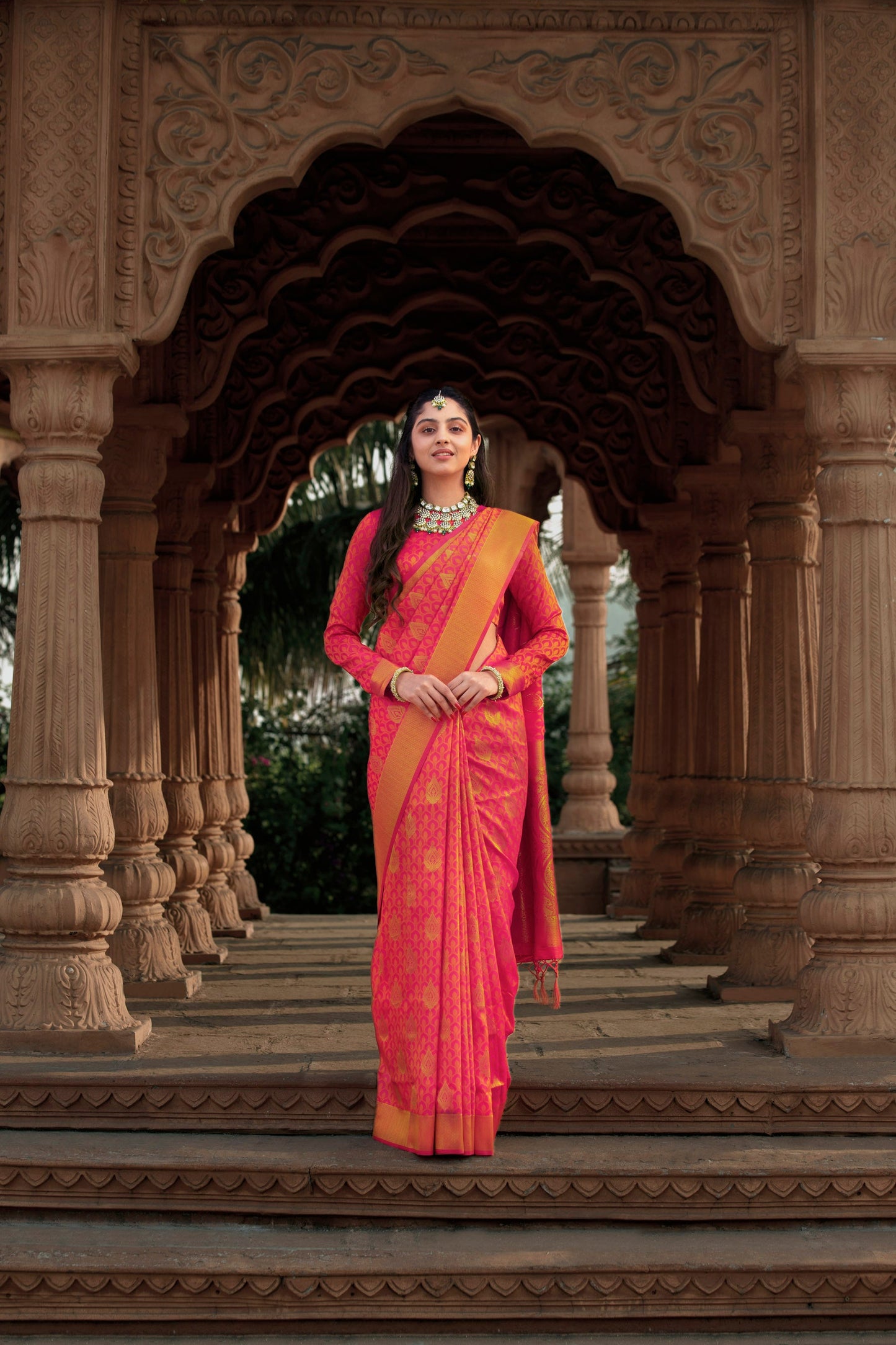 Vibrant Orange Banarasi Zari Saree