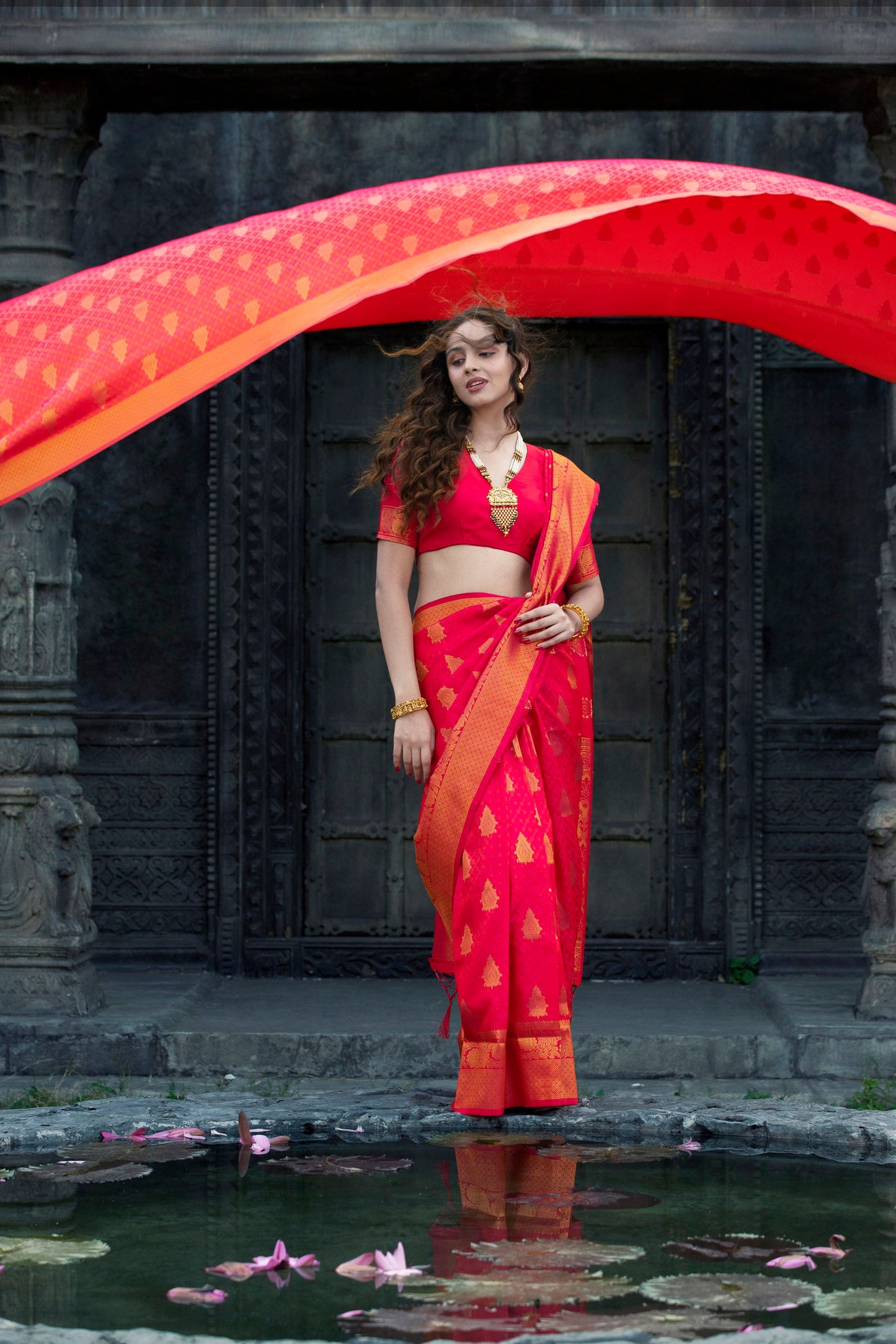 Golden Border Strawberry Pink Silk Saree