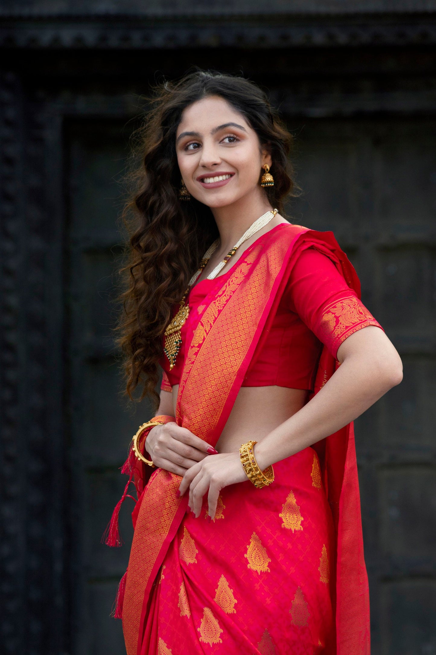 Golden Border Strawberry Pink Silk Saree