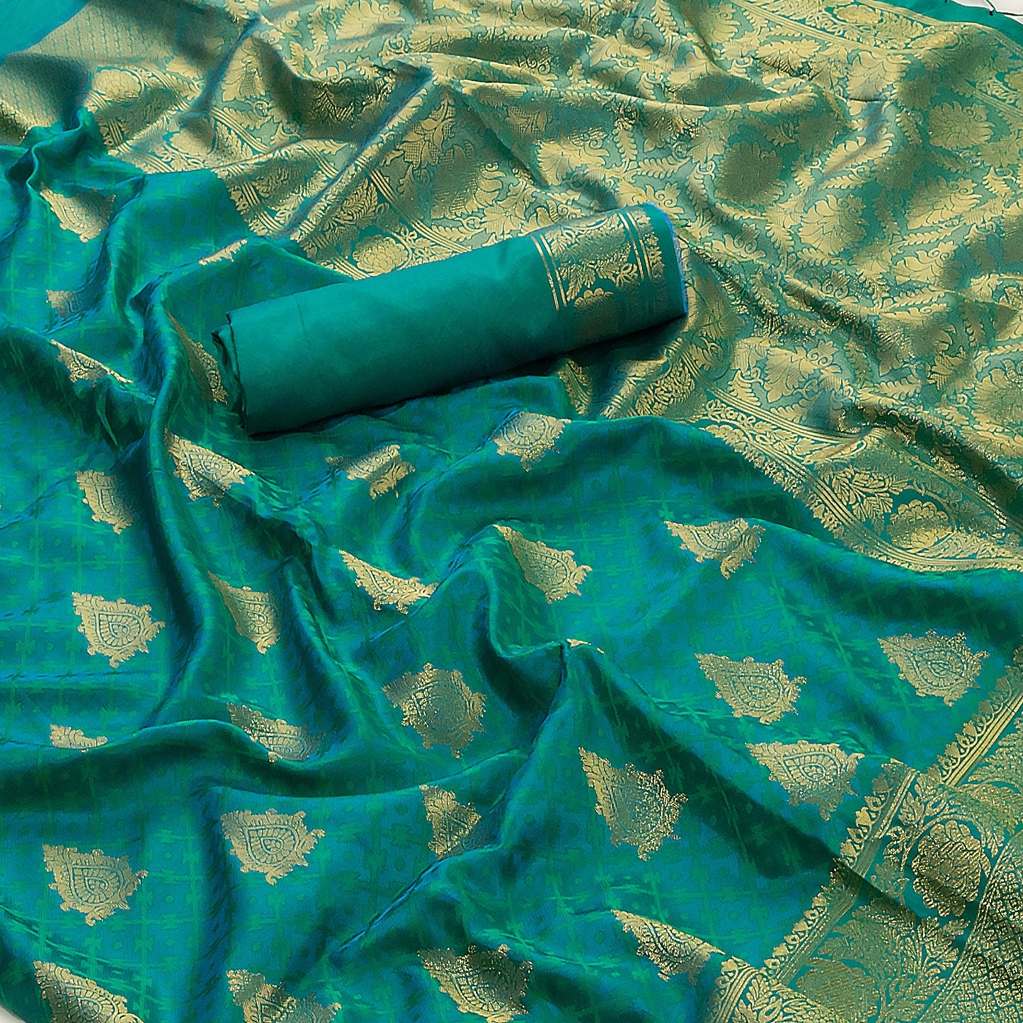 Green Banarasi Silk Saree with Golden Border