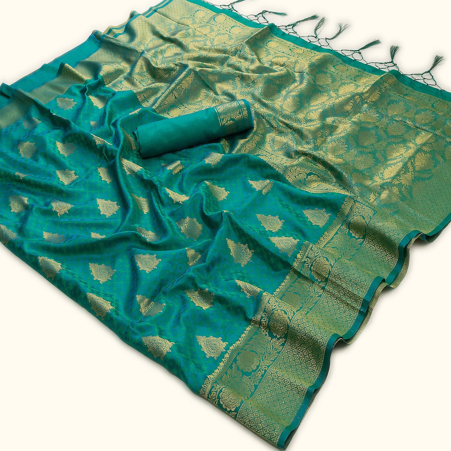 Green Banarasi Silk Saree with Golden Border