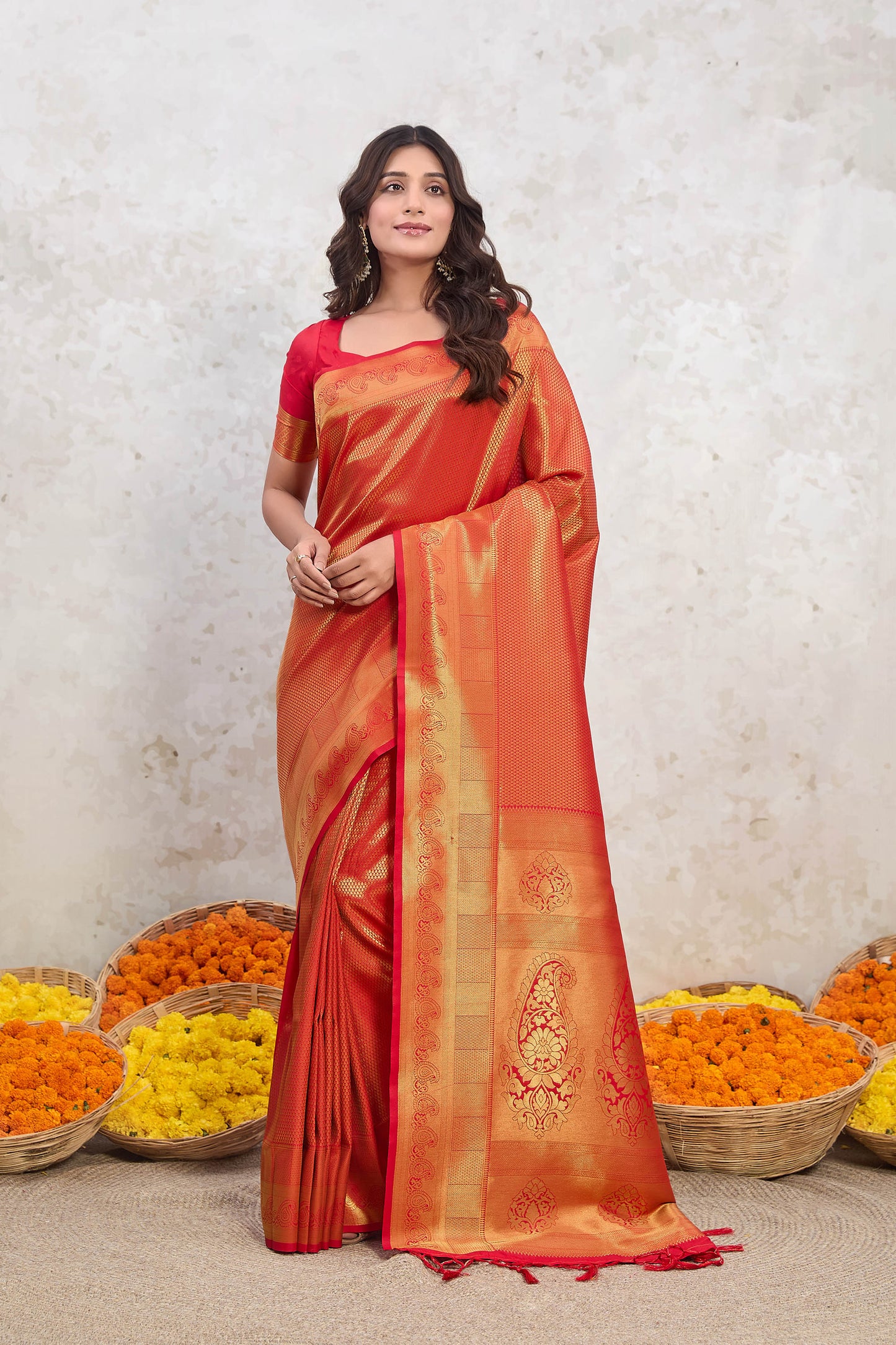 Red Ishkiya Zari Woven golden border Banarasi Saree