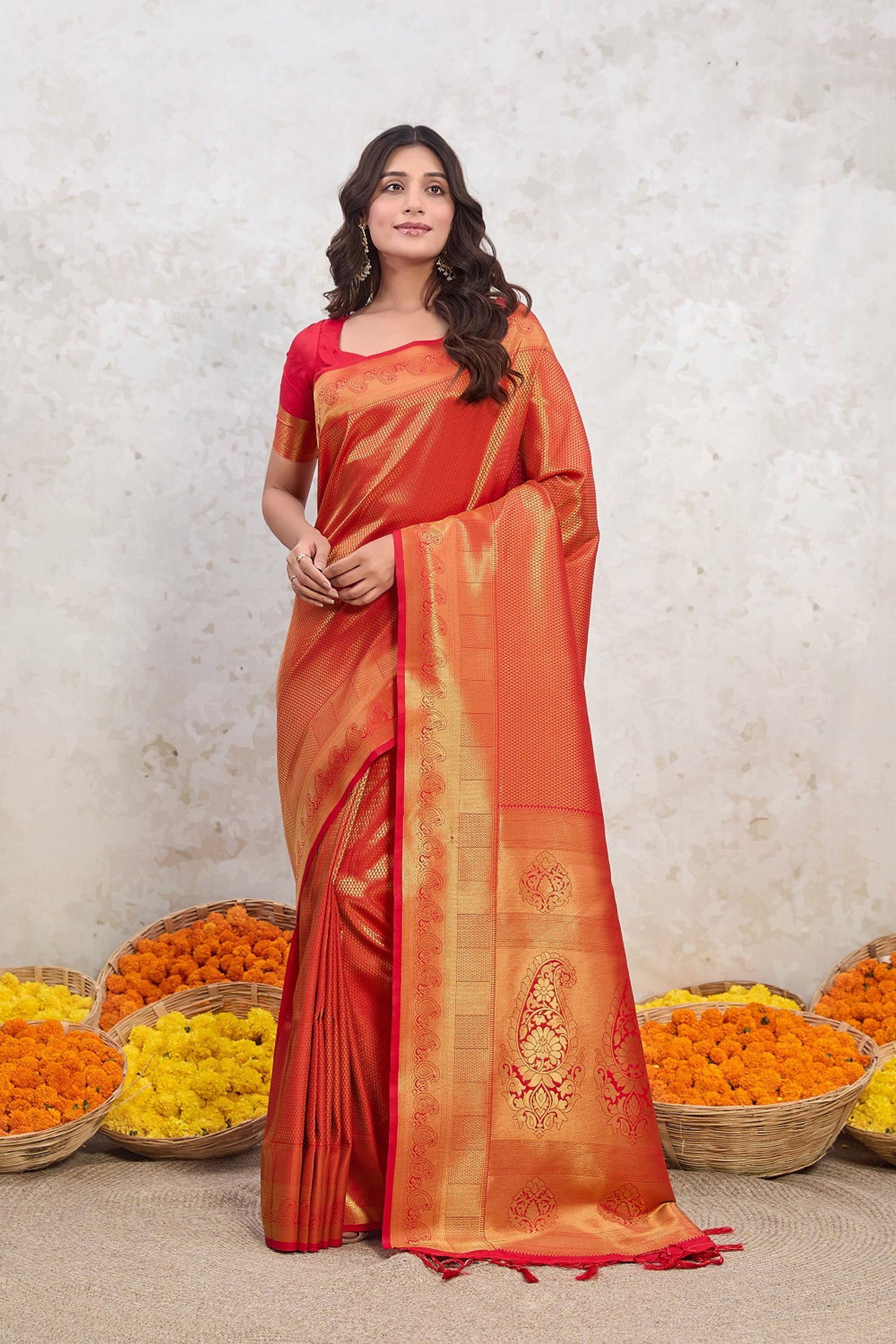 Ruby Radiance Red Zari Silk Saree