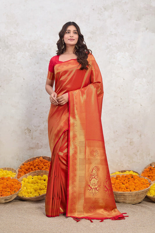 Ruby Radiance Red Zari Silk Saree