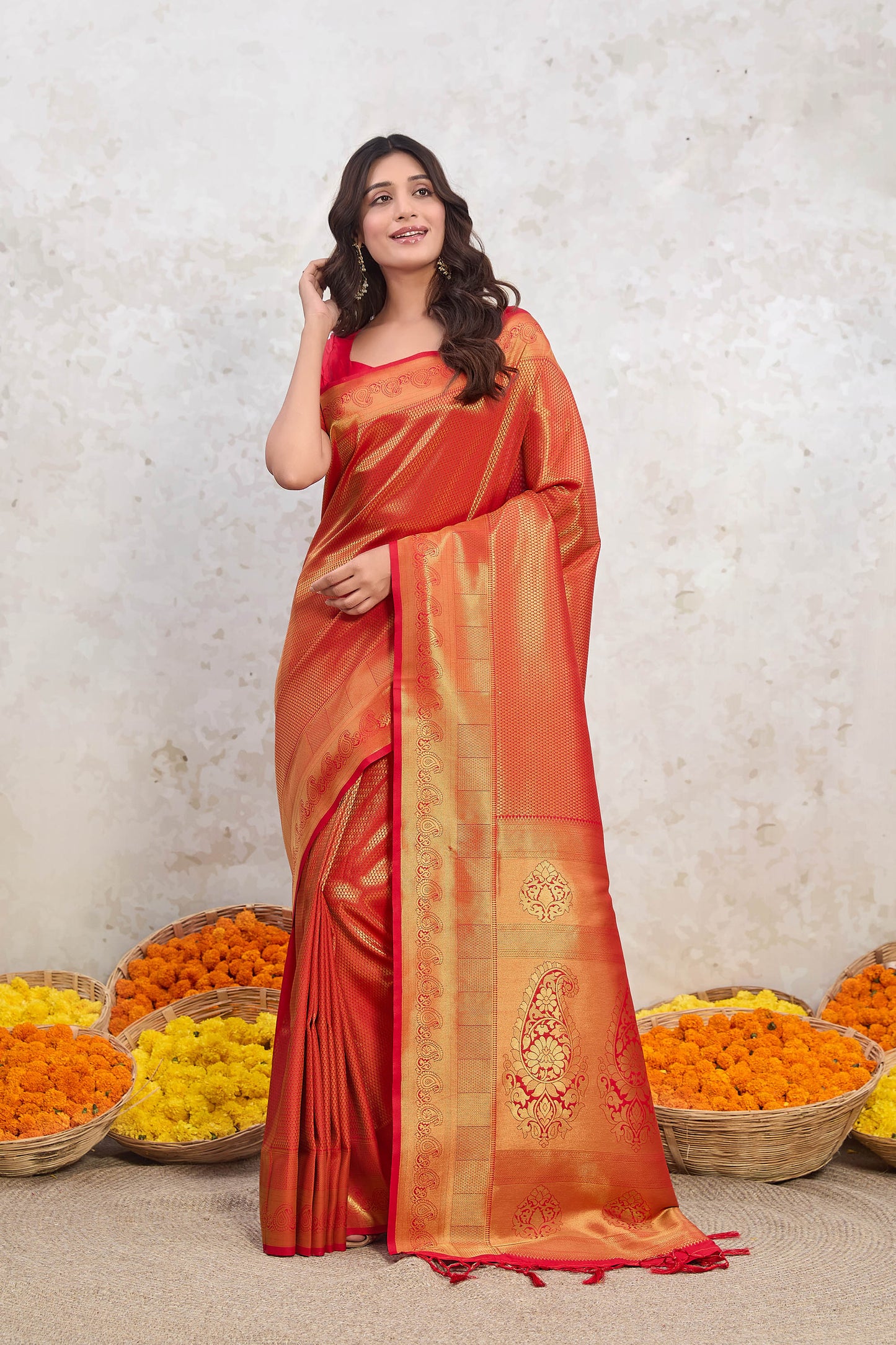 Red Ishkiya Zari Woven golden border Banarasi Saree