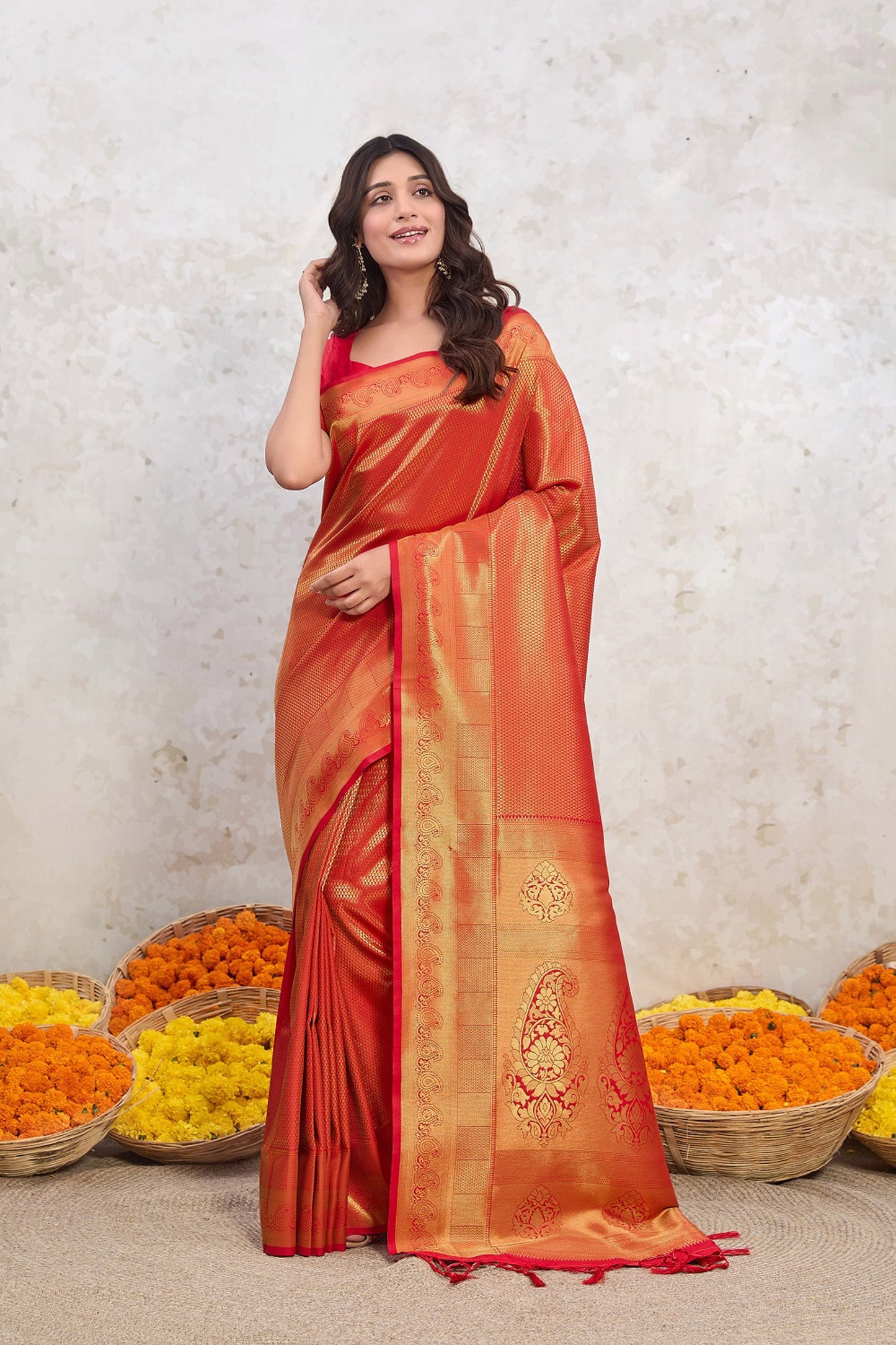 Ruby Radiance Red Zari Silk Saree